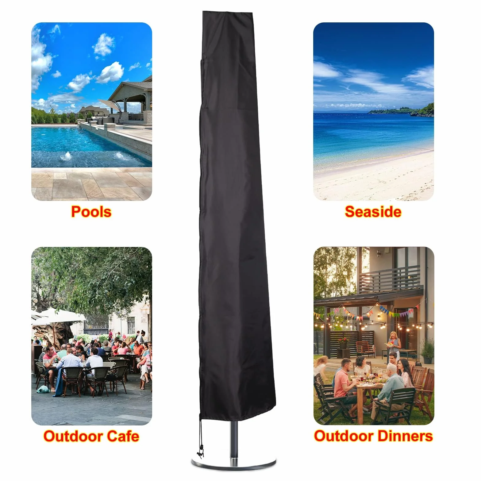 Housse de protection parasol déporté imperméable fermeture éclair 2,1 m à 3,4 m extérieur résistant aux déchirures