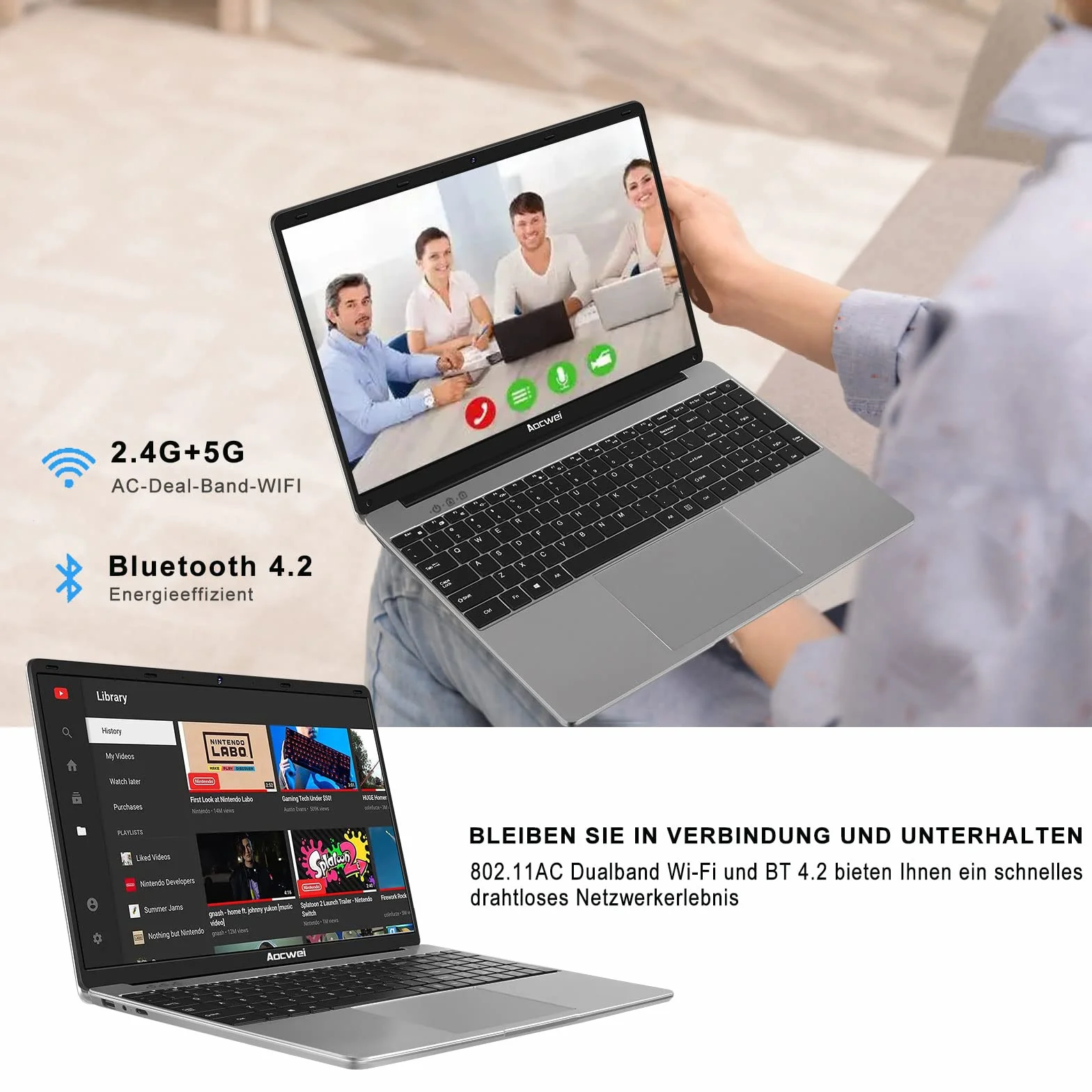 NOTODD Ordinateur Portable 14 Pouces 6 Go RAM 128 Go SSD 1TB Win11 Celeron J4105 WiFi BT4.2 Mini HDMI AZERTY