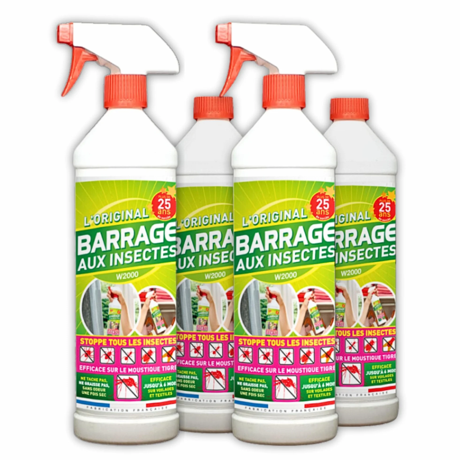 Lot de 4x1L W2000 avec 2 Vaporisateurs - Insecticide Insectes Volants et Rampants - Protection 6 Mois