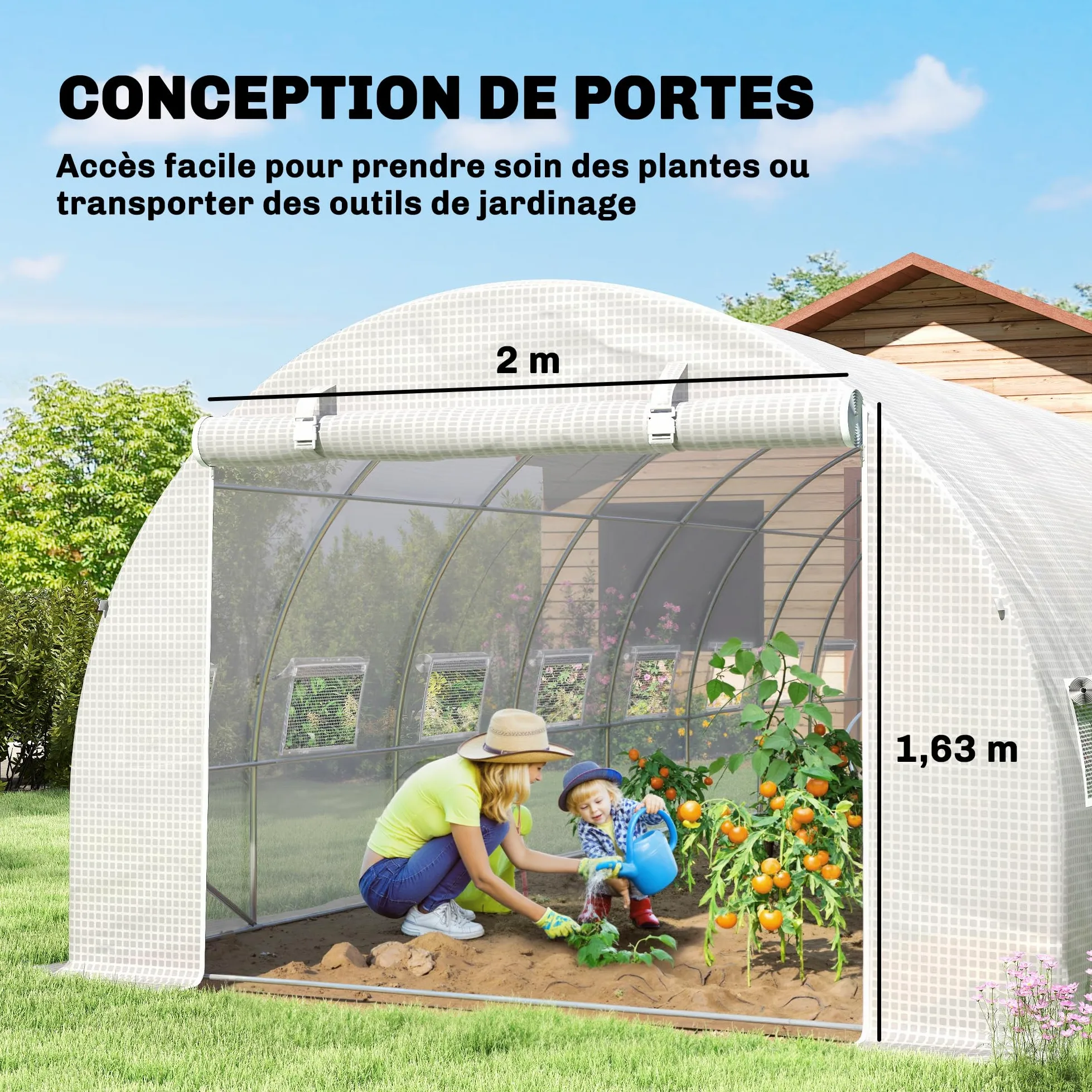 Outsunny Serre de Jardin Tunnel 24m² 8L x 3l x 2H m - 16 Fenêtres Blanc | Porte Zippée Enroulable, Châssis Tubulaire Acier Galvanisé, Bâche PE Haute Densité