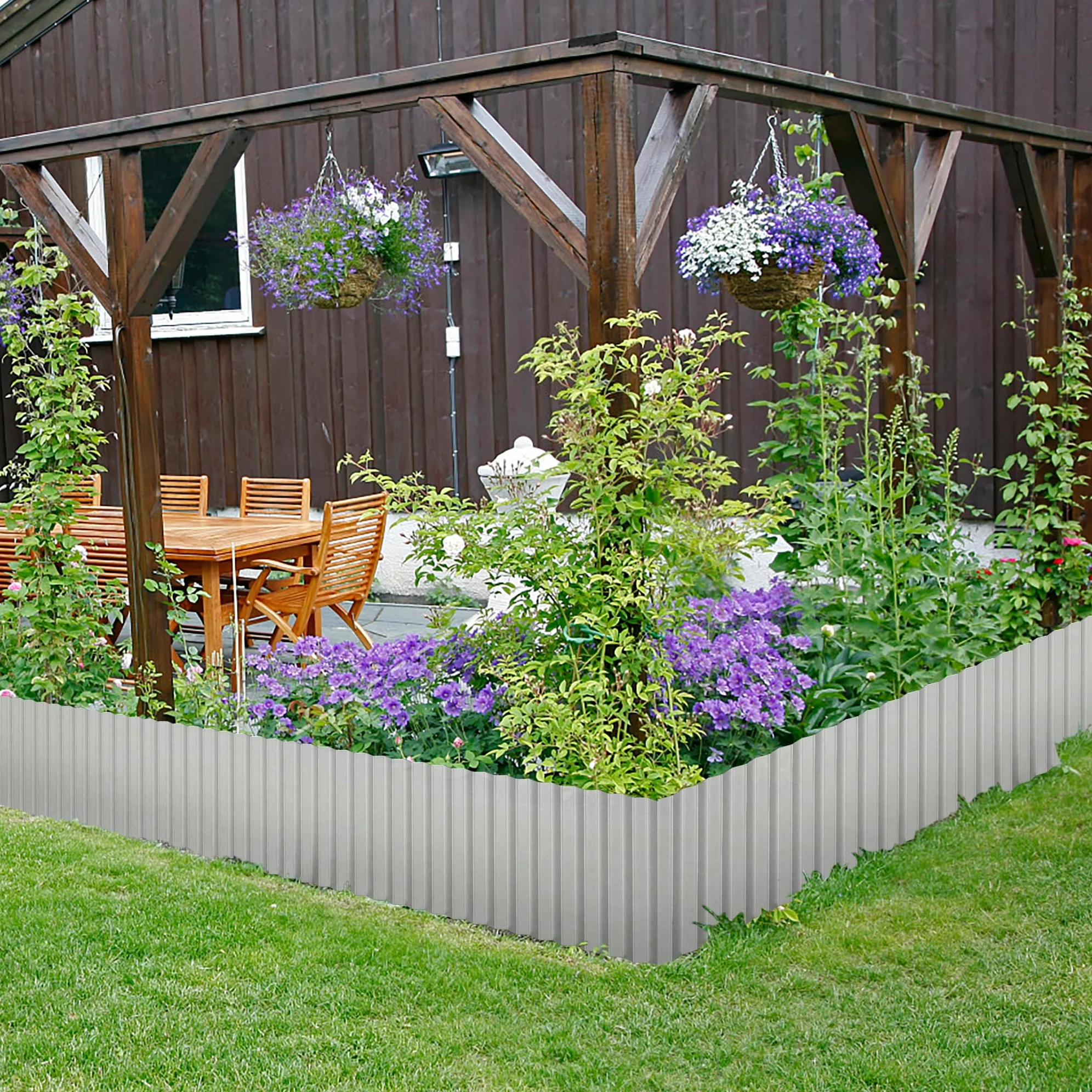Aufun Bordure de pelouse flexible en métal argenté - Longueur de 20 m - Bordure de parterre galvanisée - 15 cm de hauteur - Bordure de pelouse idéale pour délimitation de pelouse, bordure de parterre