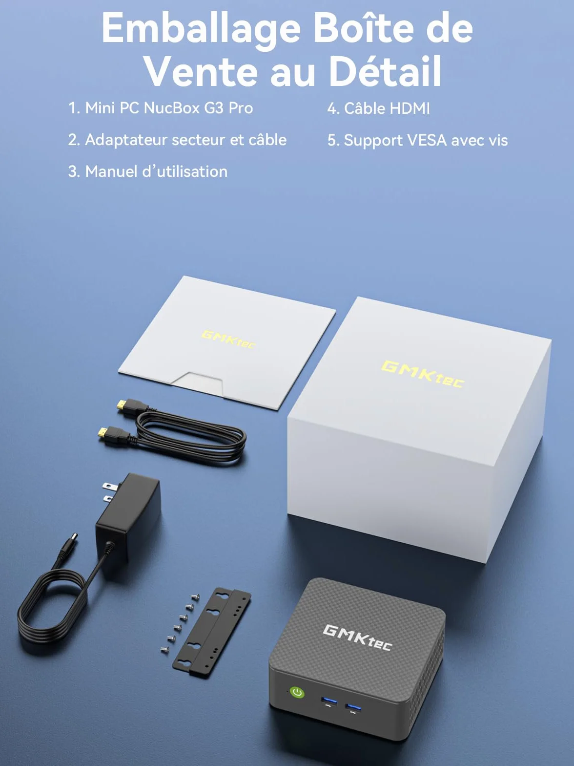 GMKtec G3 Pro Mini PC Intel i3-10110U 16Go DDR4 RAM 512Go SSD WiFi6 BT5.2 2.5G LAN
