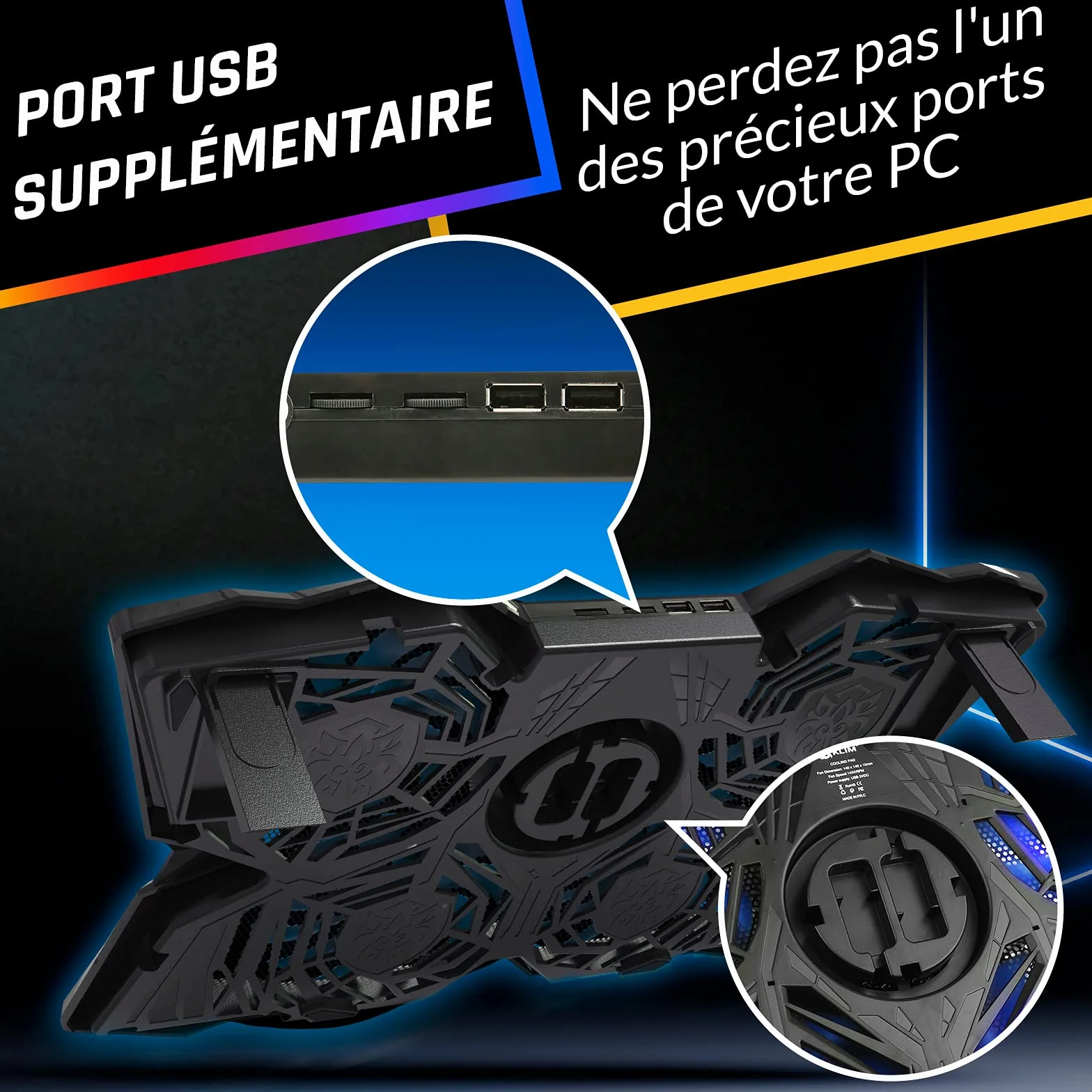 KLIM Wind Refroidisseur Ordinateur Portable 4 Ventilateurs Silencieux Bleu