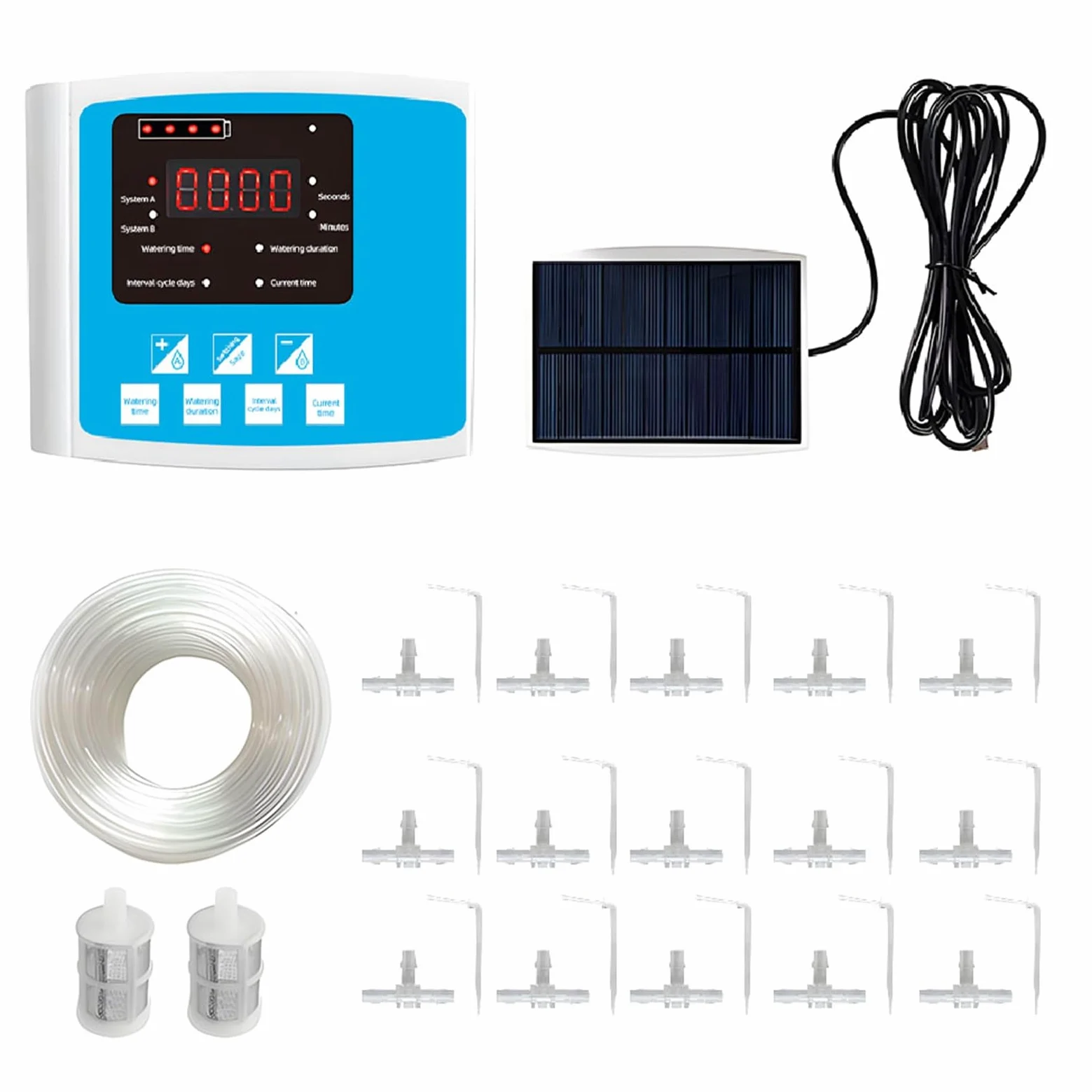 TOPINCN Kit d'irrigation Goutte à Goutte Automatique avec Double Pompe Solaire, Alimentation USB, Arrosage Intelligent chronométré pour Plantes d'intérieur et Jardins Extérieurs (Pompe double de