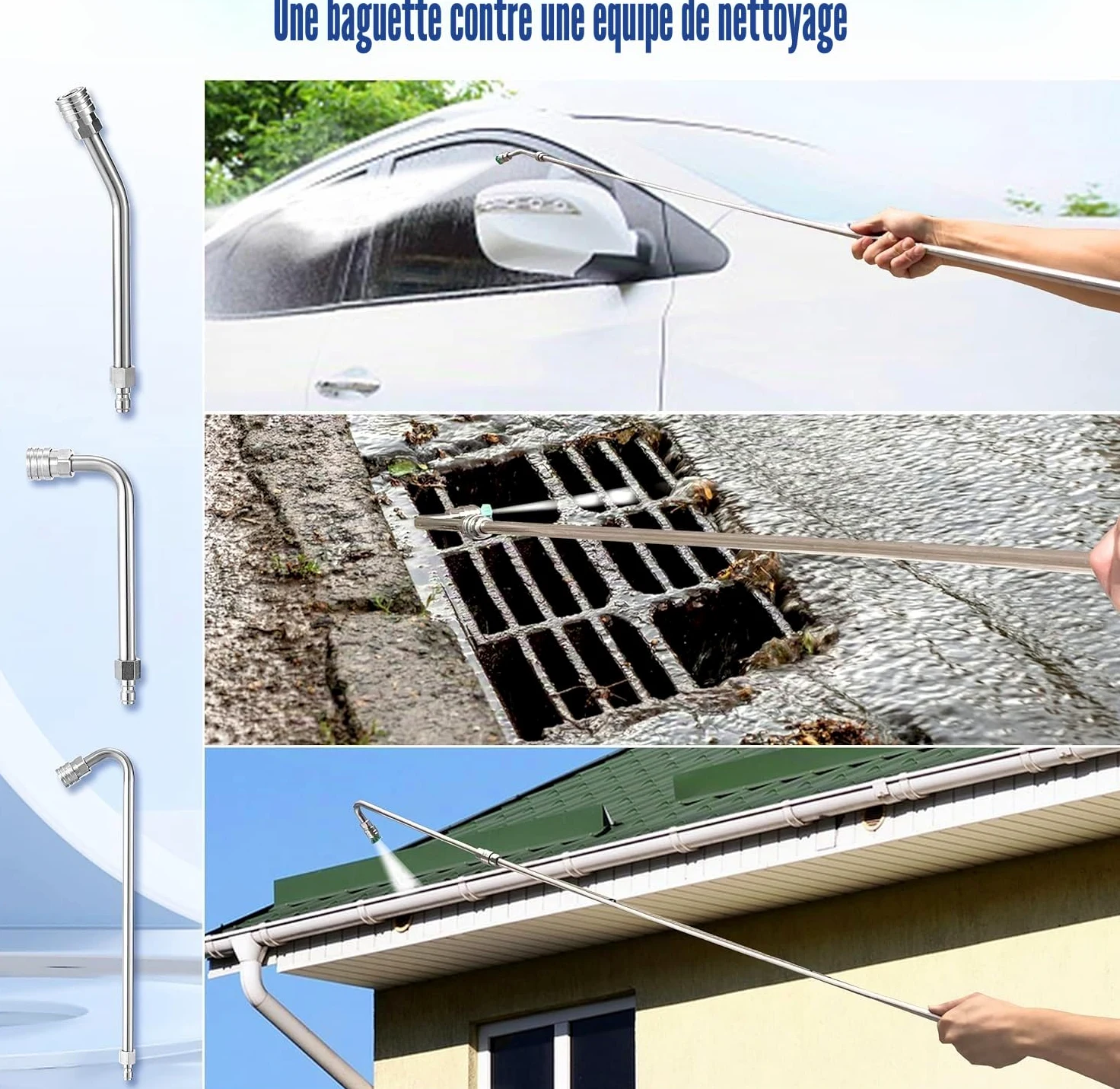M MINGLE Rallonge de Lance pour Nettoyeur Haute Pression 3 m, 280 bar | Accessoires pour Nettoyeur Haute Pression avec 5 Buses, Tiges Courbées 30°/90°/120°, Raccord Rapide 1/4"