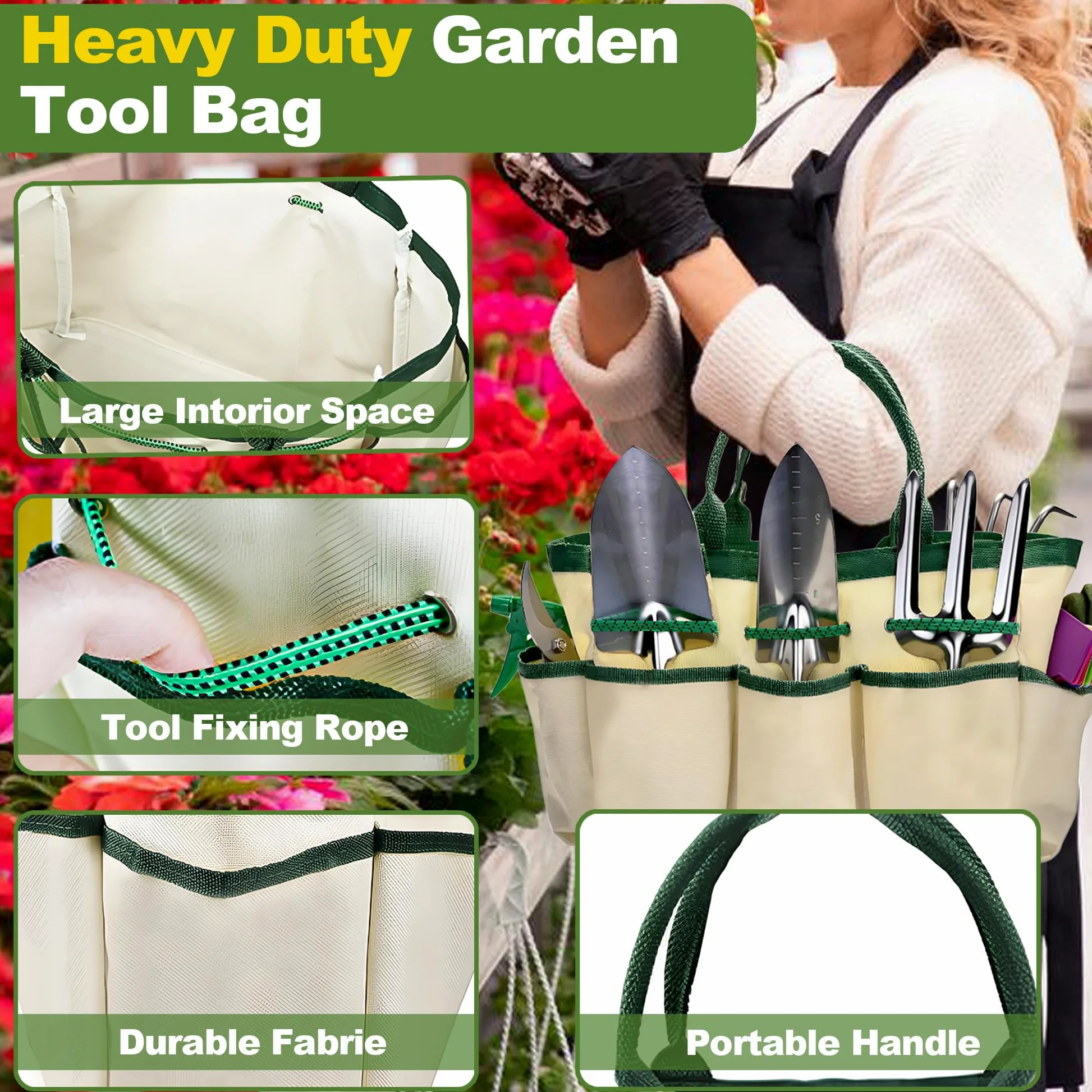 Ensemble d'outils de jardin, 12 pièces, kit cadeau d'outils de jardinage en acier inoxydable robuste avec sac de rangement pour homme et femme pour Noël, anniversaires, vacances
