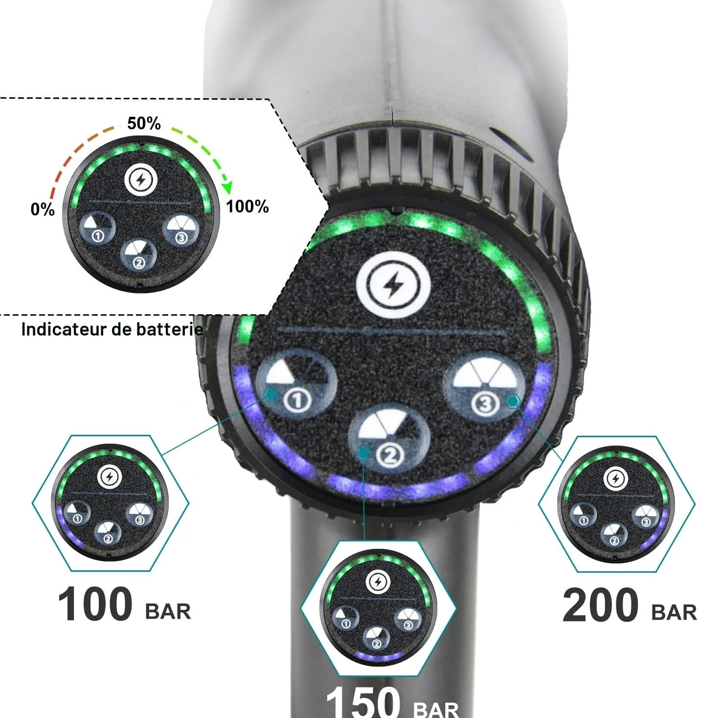 Nettoyeur Haute Pression sans Fil, 21V Max 200 Bar Nettoyeur Haute Pression avec Batterie de 3,0Ah, Press & Clean Pistolet de Lavage avec écran LCD de Puissance et 3 Vitesses (Noir avec 2 Batterie)