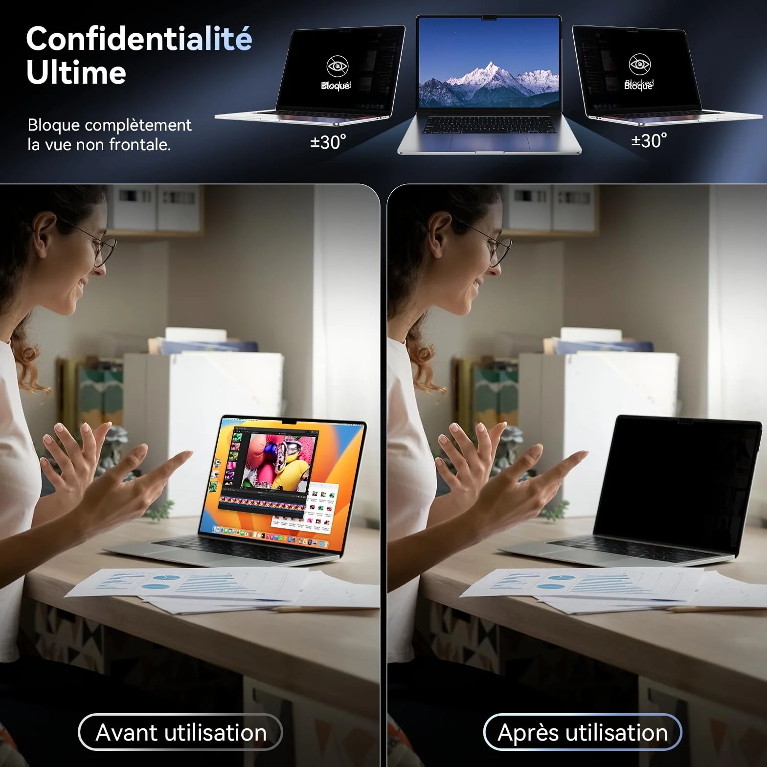 Filtre de Confidentialité MacBook Pro 16 Pouces 2021-2026 M1 M2 M3 M4 M5 Anti Espion Lumière Bleu