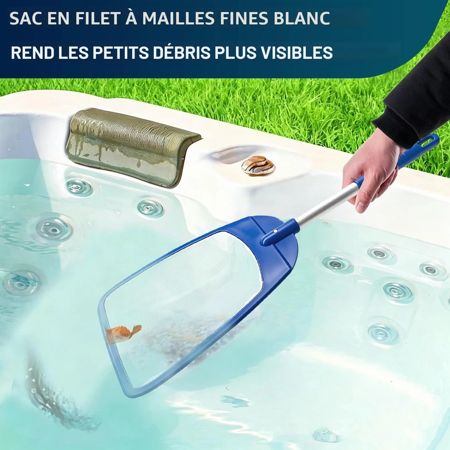 POOLIFE Épuisette de piscine avec poignée, filet à mailles ultra fines