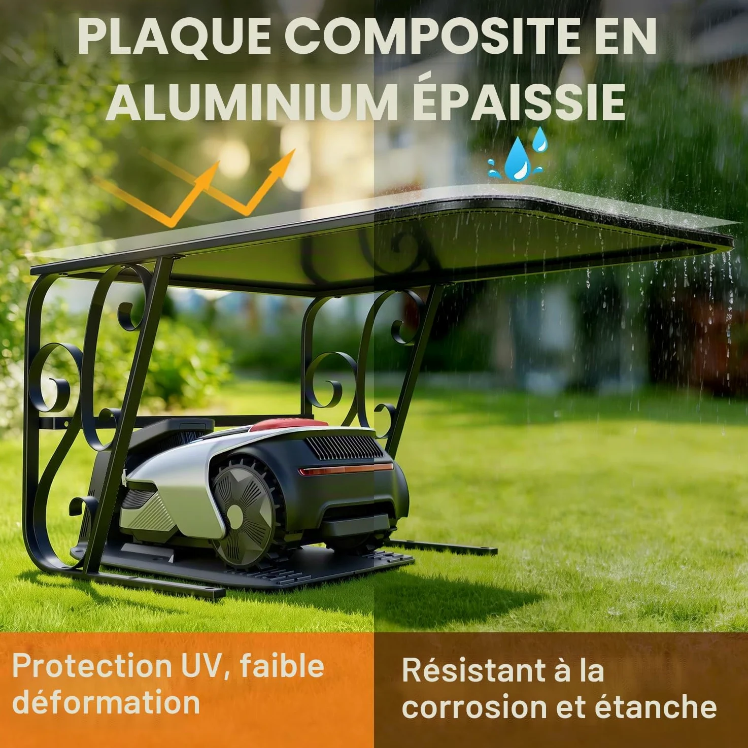 Garage pour robot tondeuse avec pieds en métal - Toit de protection pour carport - Toit pour tondeuse à gazon, robot-tondeuse - Protection UV | Idéal contre la pluie et la grêle 43x56x82cm