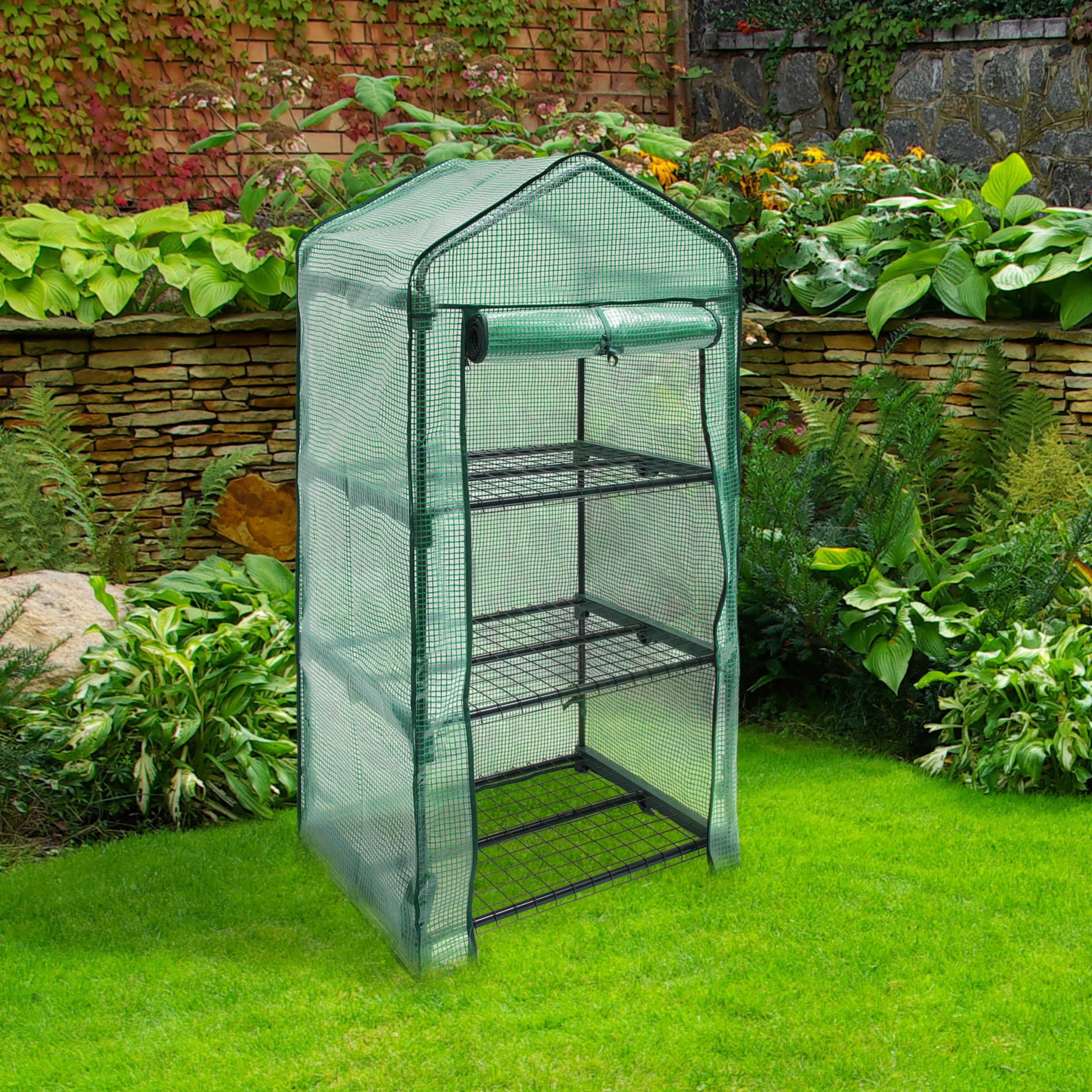 Relaxdays 10018891-348 Serre de Jardin Étagère avec Bâche Amovible Balcon Terrasse Tente