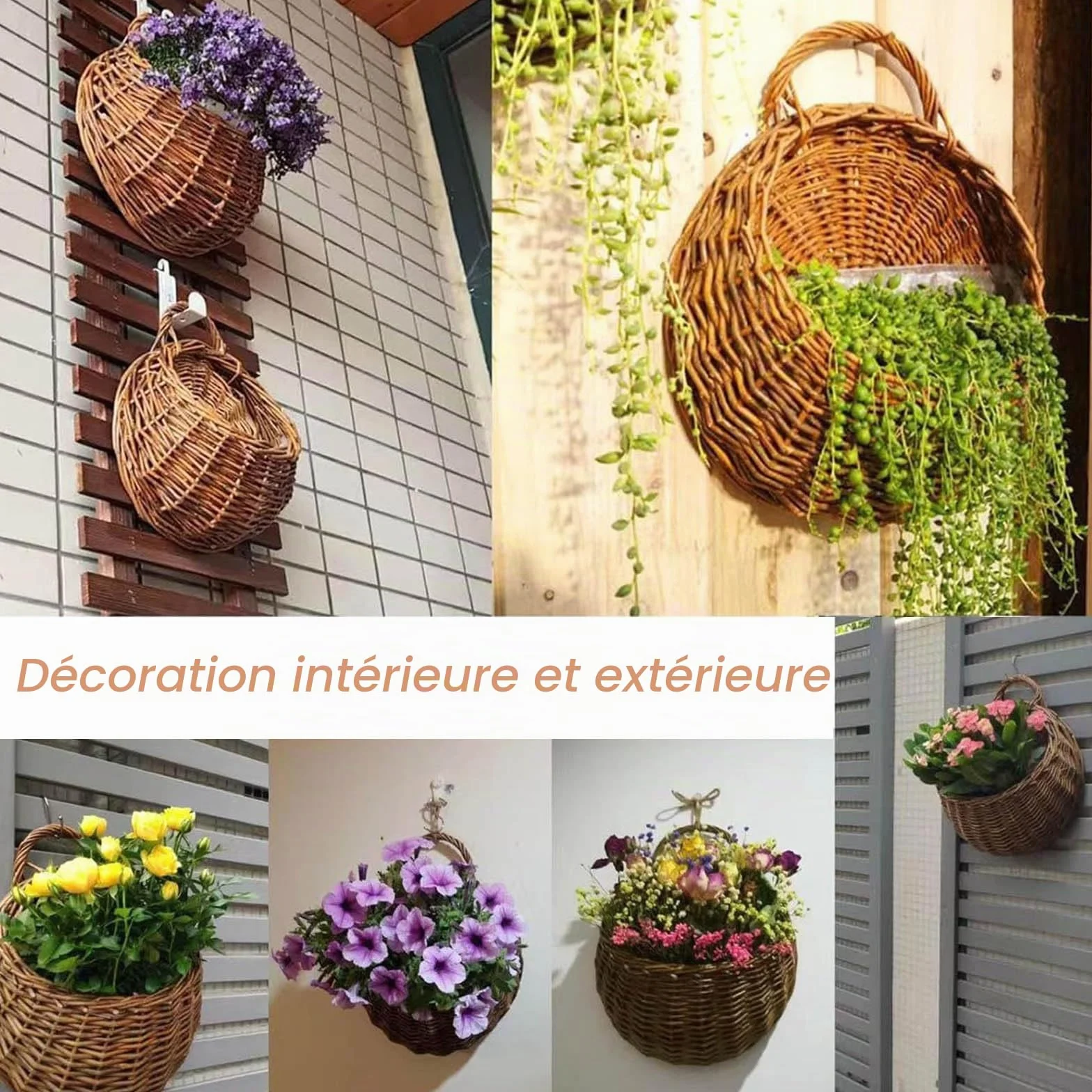 Pots de Fleurs à Suspendre En Rotin, Panier Porte-Fleurs Suspendu Tissé à La Main pour Plantes Intérieure ou Extérieure