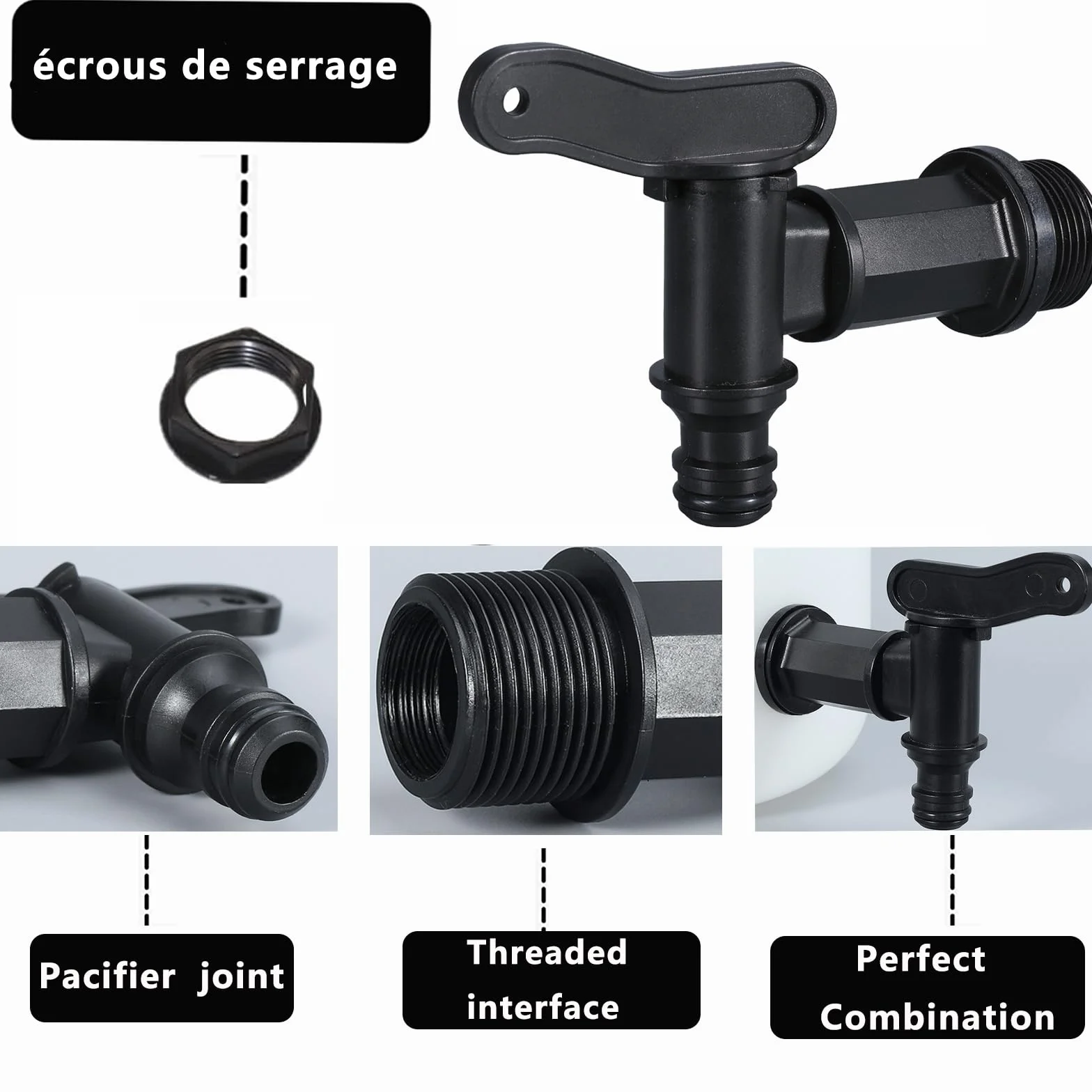 BetterJonny Robinet Cuve Plastique IBC 3/4" Adaptateur Boîte Rangement Eau avec Ruban PTFE