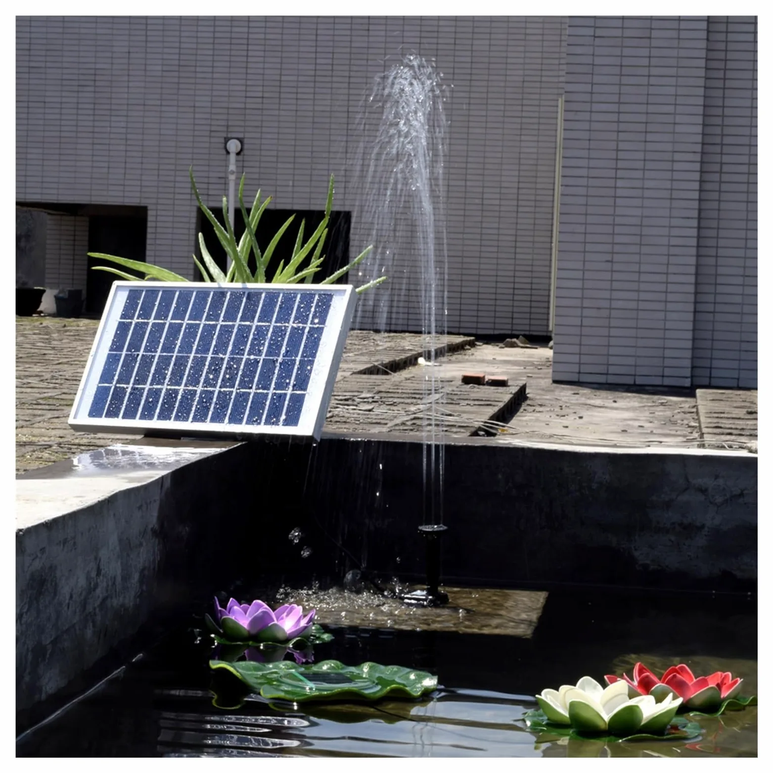 Fontaine flottante de pompe à eau solaire extérieure de décoration de jardin de pompe à eau de panneau solaire de 5W avec 6 becs for l'étang de bain d'oiseau,Haute efficacité