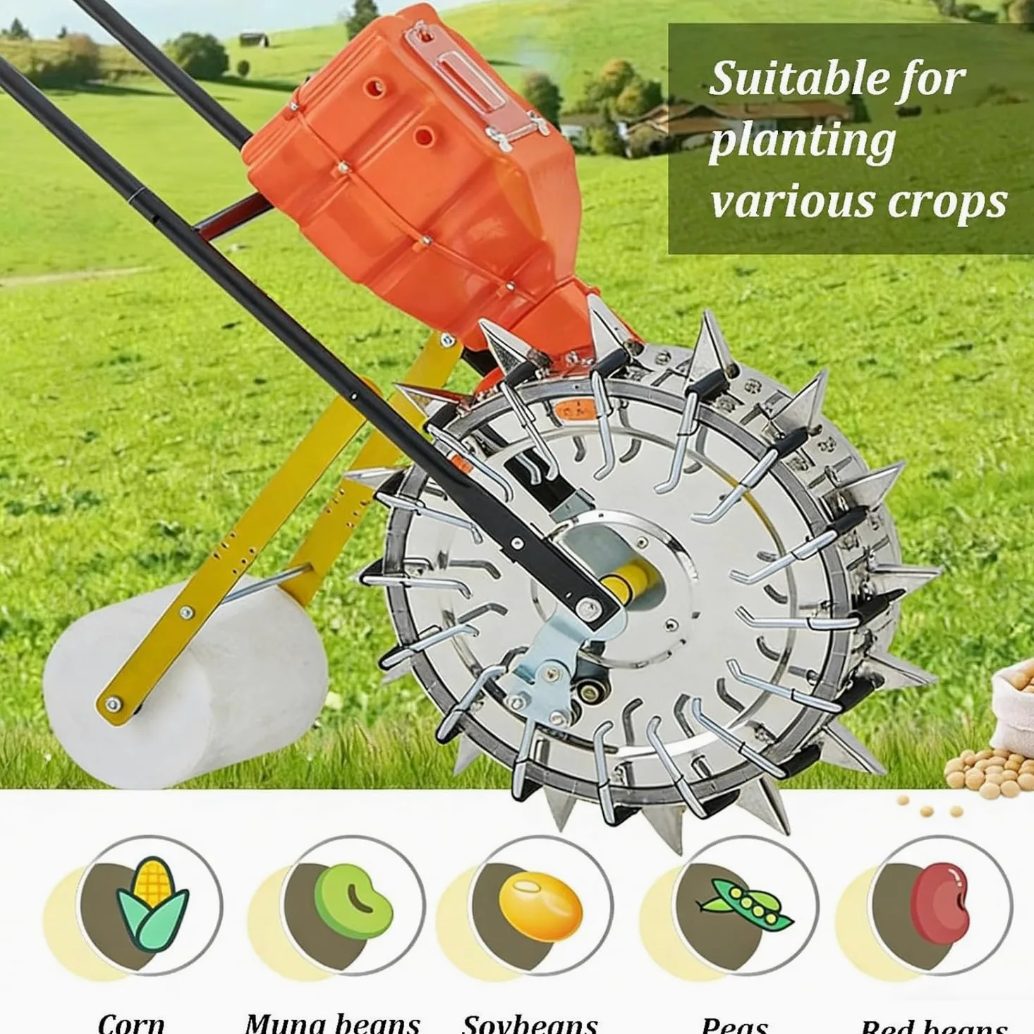 Semoir Manuel, Semoir De Jardin Multi-Orifices, 16 Disques De Semis, Espacement De Semis Réglable, Construction Robuste en Acier Inoxydable, pour Coton, Haricots Mungo Et Soja