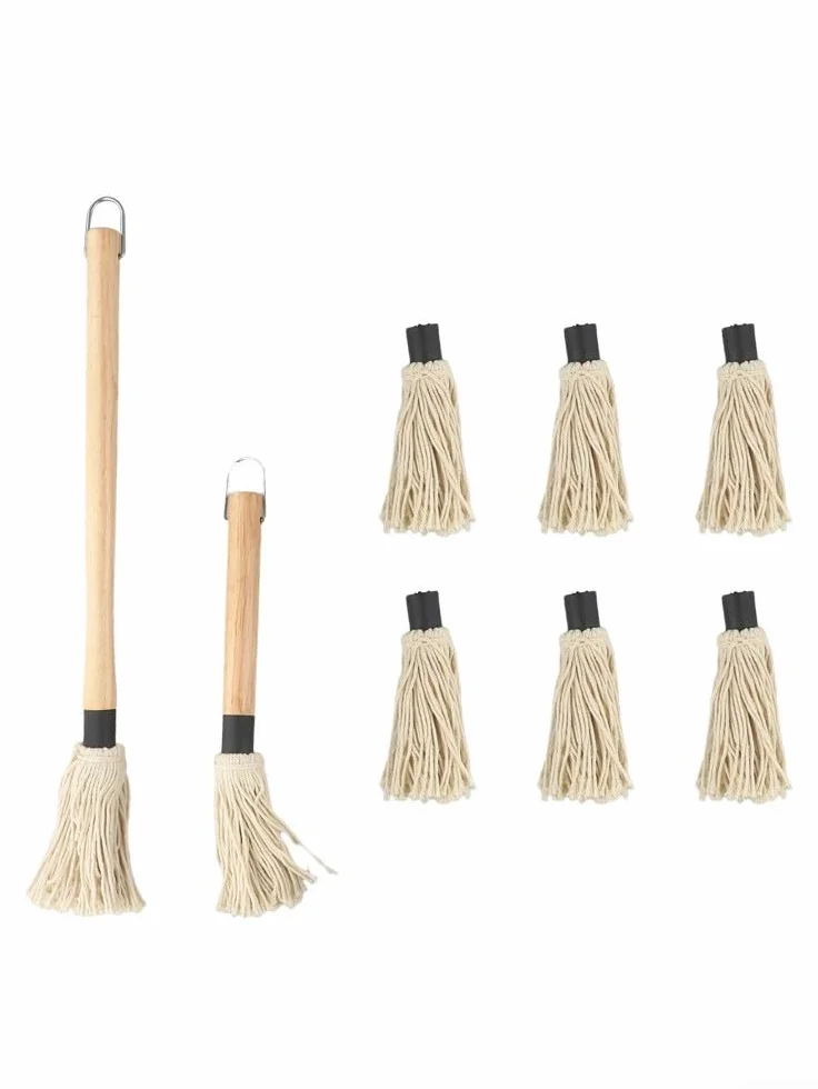 Serpillère à badigeonner avec manche en bois 6 têtes de rechange pour sauce barbecue viande volaille
