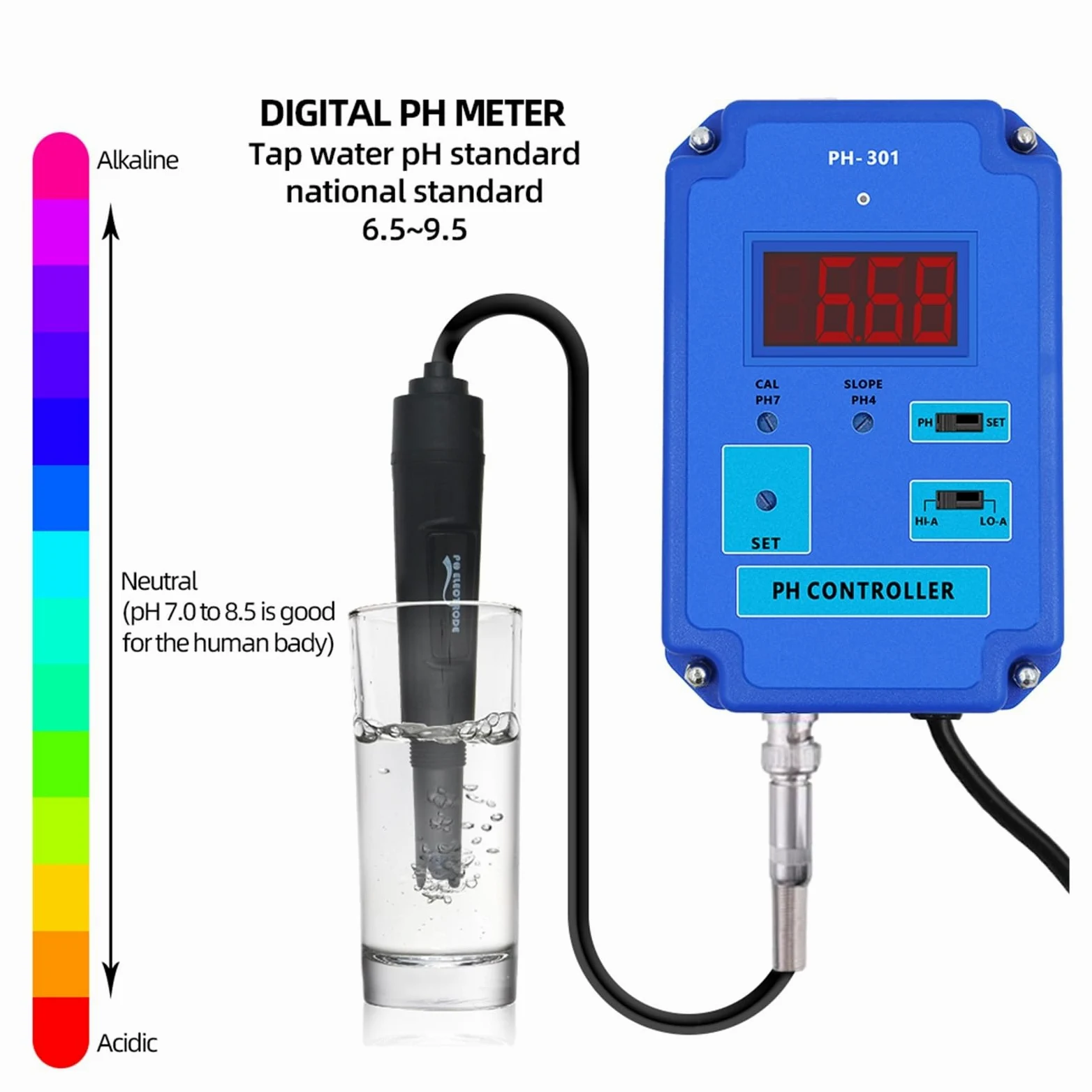 Testeur d'eau, Contrôleur de pH numérique PH-301, testeur de pureté de l'eau, détecteur d'acidité for Aquarium et Piscine