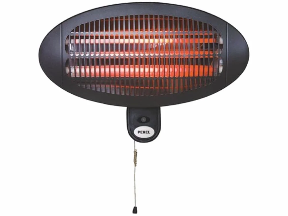 Perel Chauffage de terrasse 2000 W quartz montage mural résistant aux projections d'eau 3 niveaux de chauffe noir