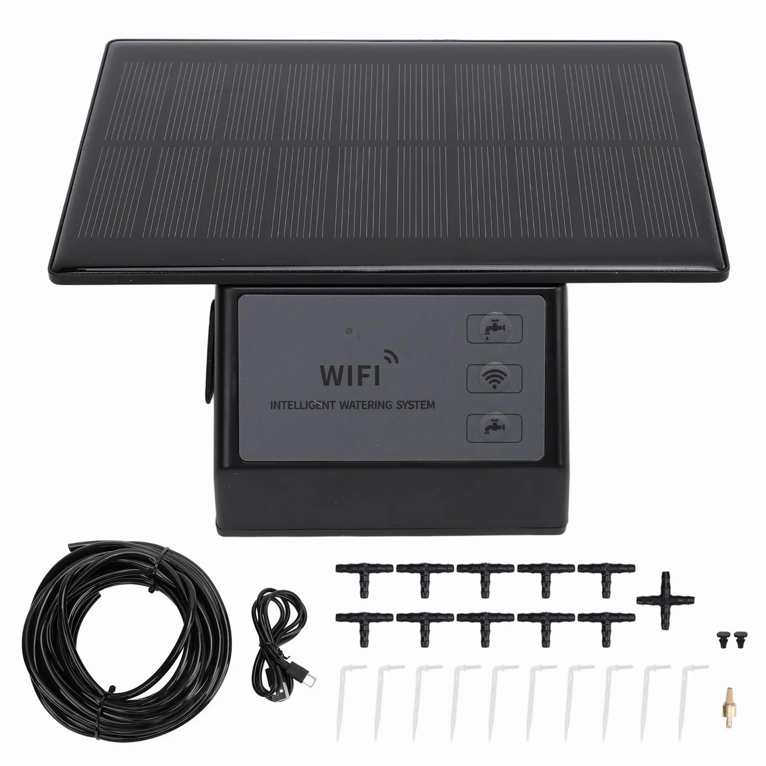 Greensen Kit d'Irrigation à Goutte Solaire avec Batterie 2000mAh, Contrôle WiFi, Système d'Arrosage Automatique pour Balcons, Jardins, Patios