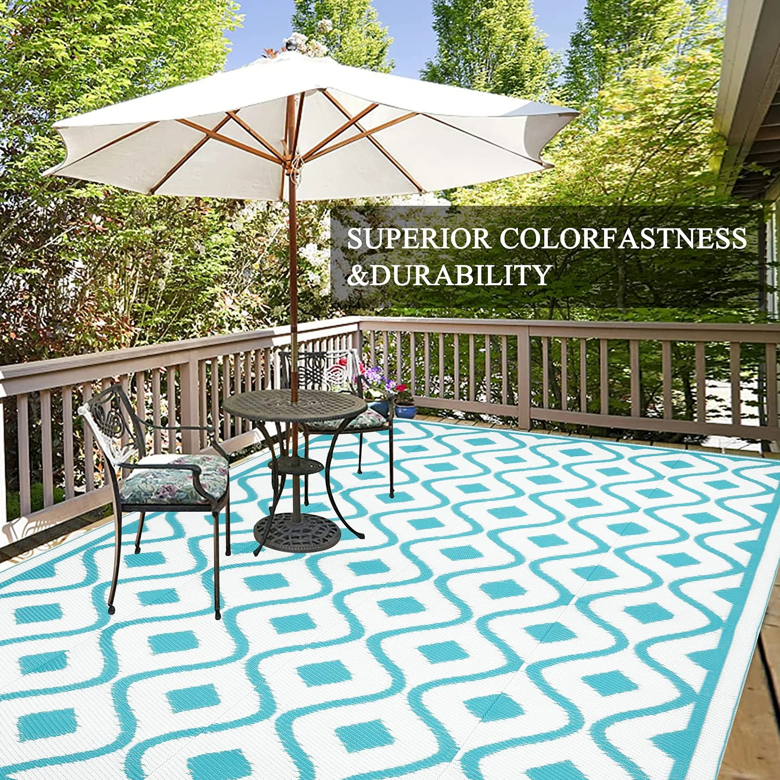 Pauwer Tapis d'extérieur pour patios - 1,8 x 2,7 m - En plastique imperméable - Réversible - Pour camping-car, terrasse, porche, jardin, terrasse, camping