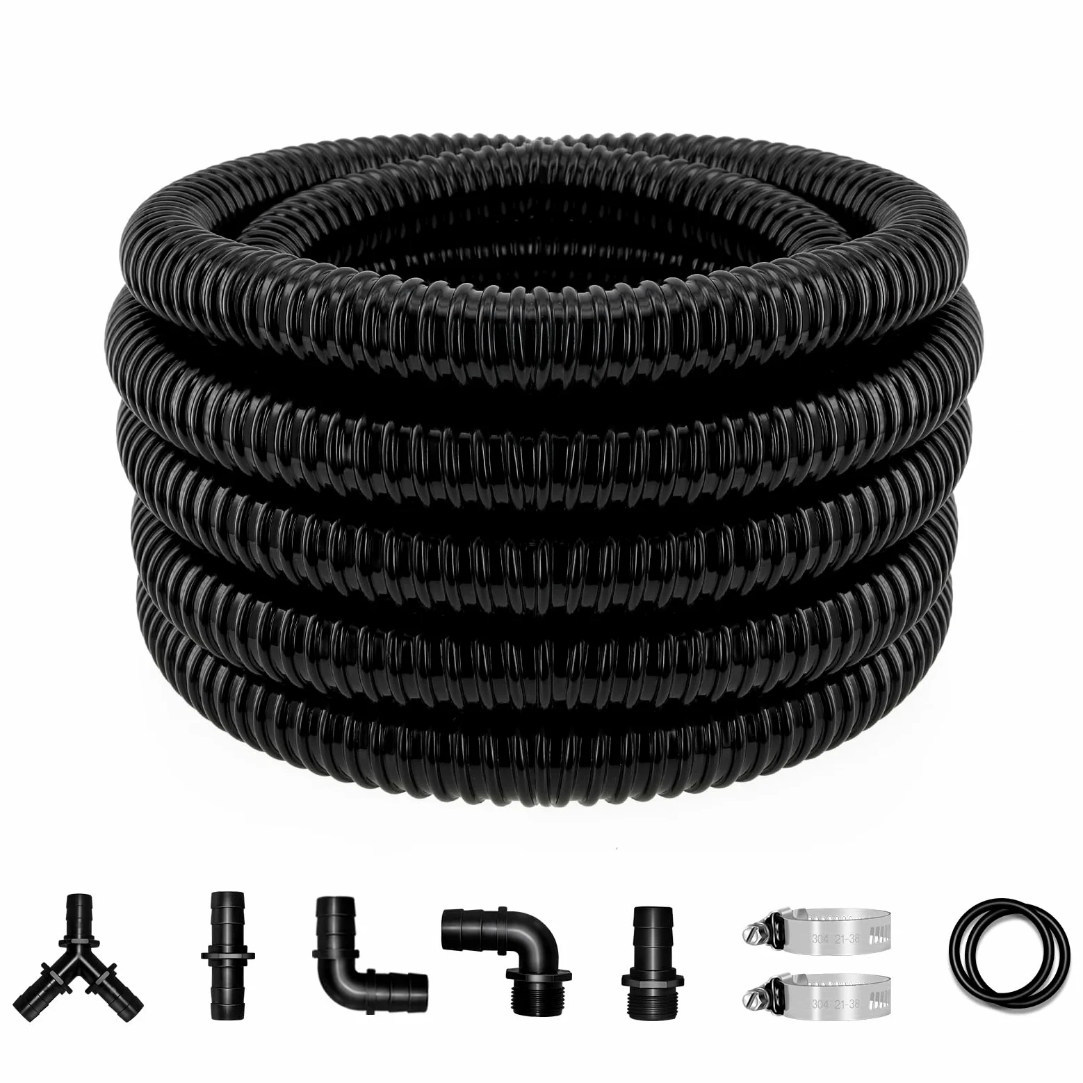 LONGRUN Tuyau étang 25 mm / 1 "5m, tuyau flexible ondulé avec raccords de tuyaux de pinces, tubes PVC PVC résistants aux UV pour les étangs de jardin cascades de camping filtres Drainage marins