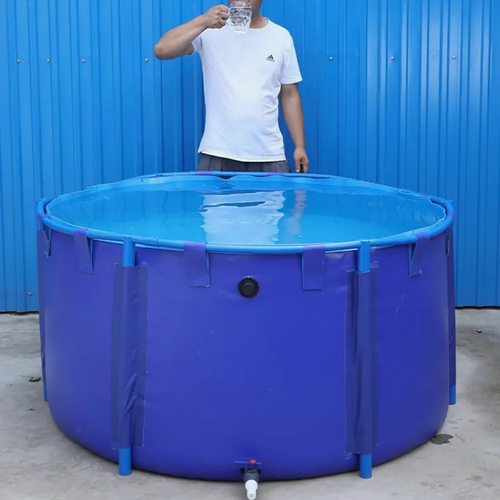 Rygcrud Grande Capacité Étang À Poissons Rond, Toile Flexible en PVC avec Cadre, Bassin De Rétention pour Abri De Sauvetage Aquatique, Facile À Installer(3.5x1 m)