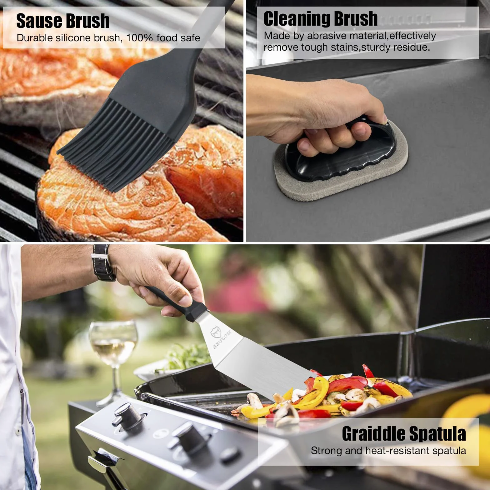 MUJUZE Set de Accessoire Plancha INOX, Spatule Professionnelle pour Barbecue Gril Teppanyaki