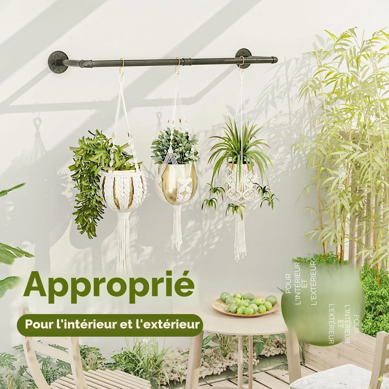 Bamworld Porte-Plantes Suspendues 92 cm Tringle Murale Métal