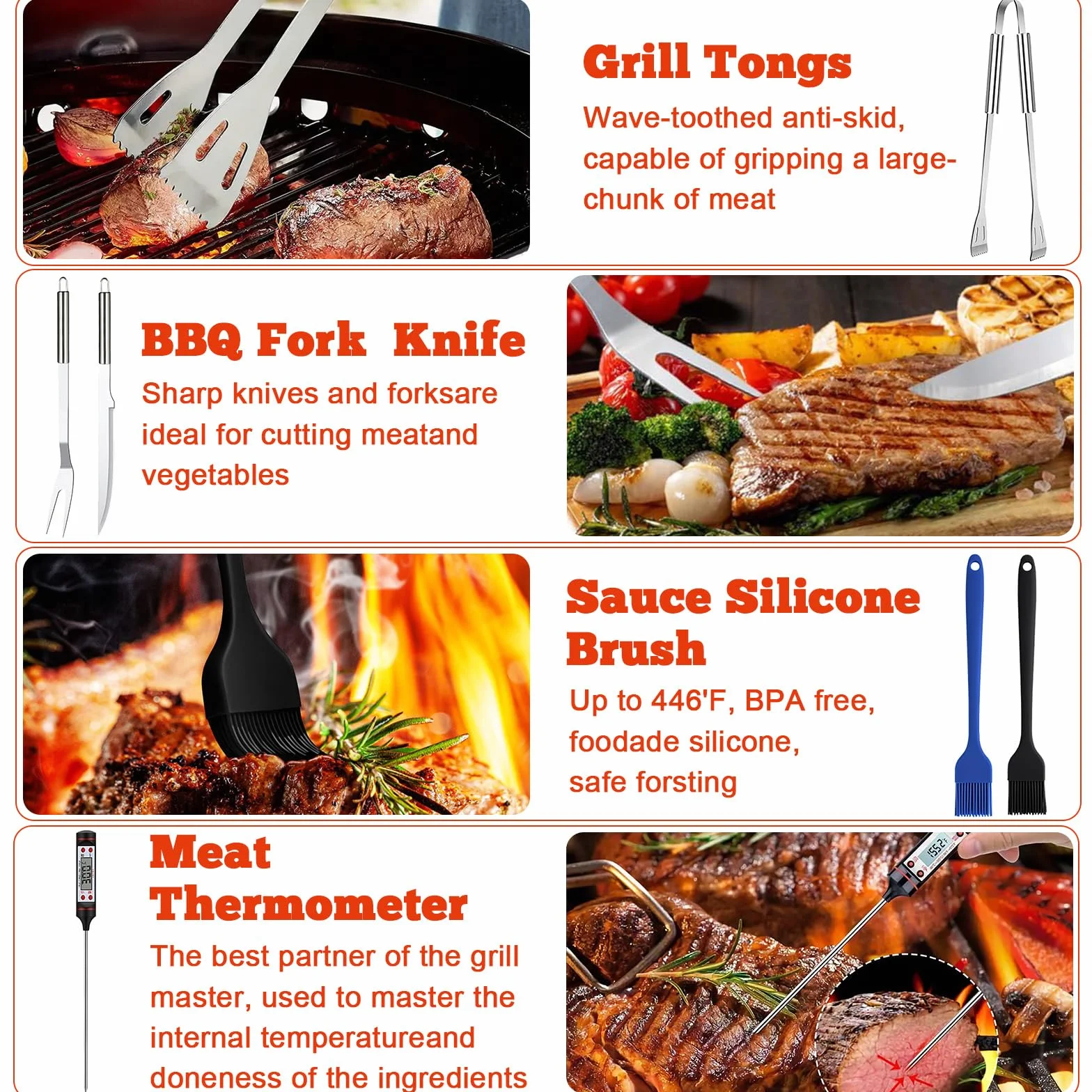 Set de Barbecue en Acier Inoxydable 27 Pièces, Ustensiles de Grillade Professionnels avec Sac de Rangement