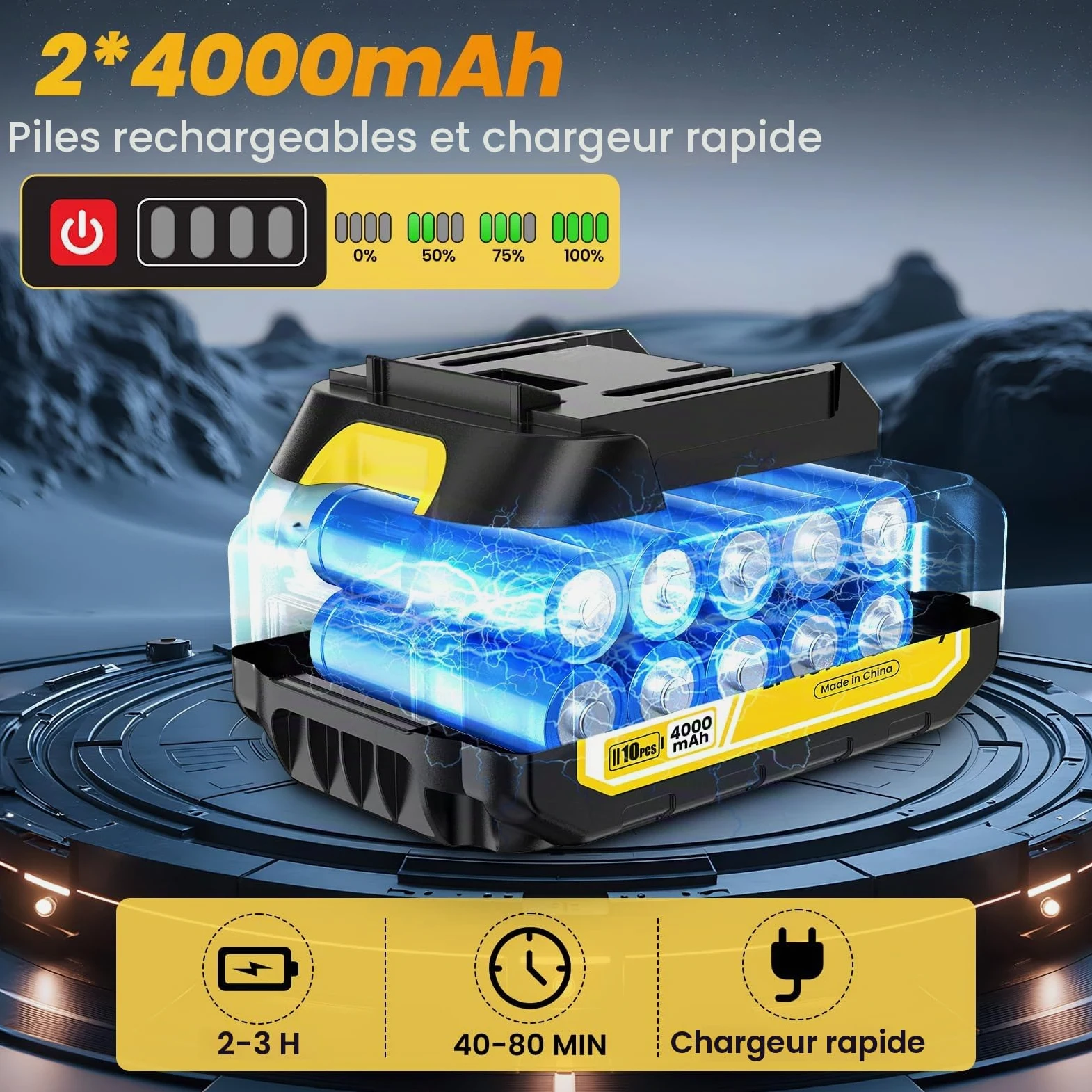 Nettoyeur Haute Pression Sans Fil, avec 2 x 4000 mAh Batteries,Buse 6-en-1 & Contrôle de Pression Réglable,Raccordable au robinet,Nettoyeur Haute Pression pour Voitures,Sol,Les Salissures Quotidiennes
