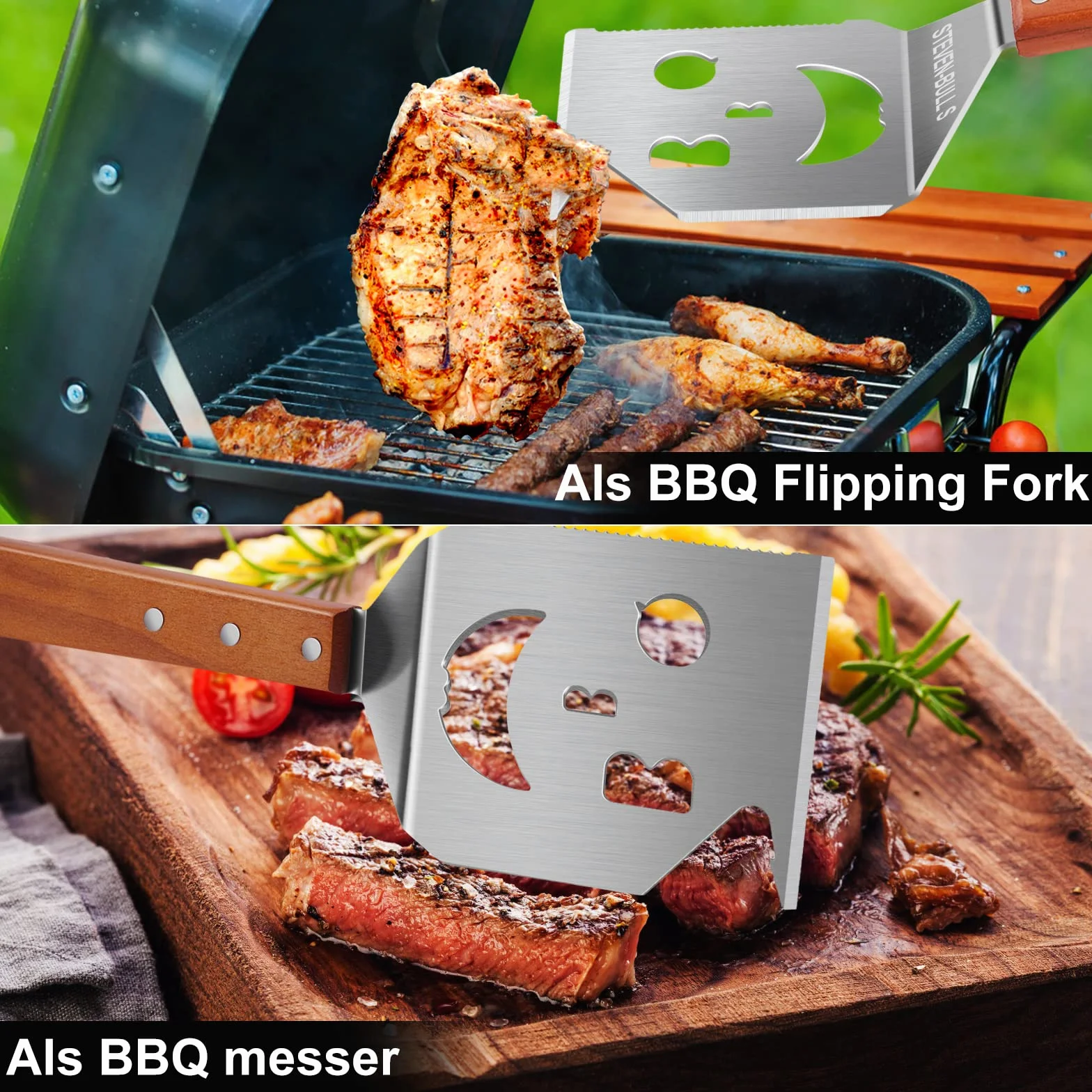 STEVEN-BULL S Spatule Barbecue 7 en 1, Ustensiles Barbecue pour Camping en Plein Air