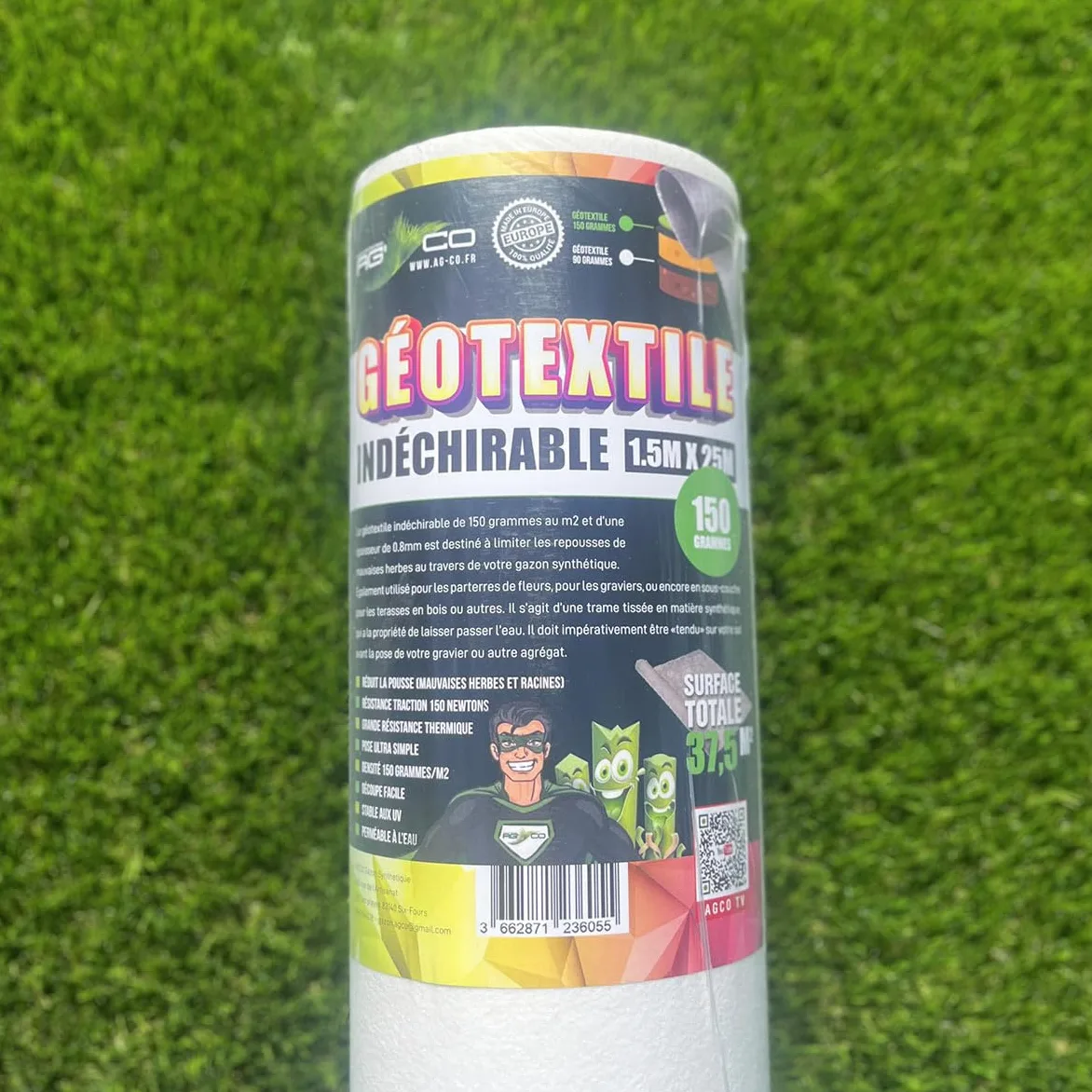 SYNTHAIETIK Rouleau de Géotextile Blanc 150grs 1.5Mx25ML Soit 37.50M²