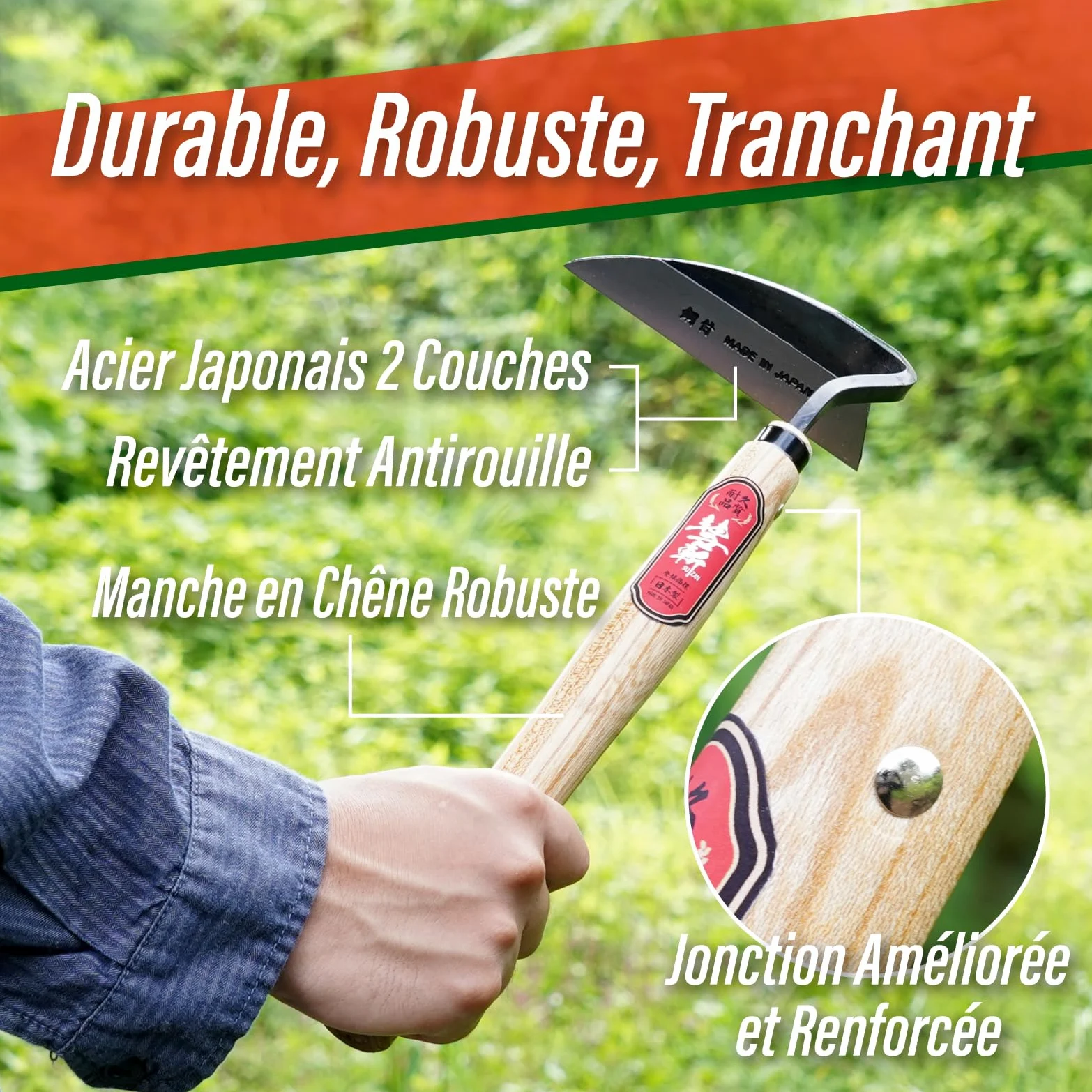 SUIZAN Faucille de désherbage Nejirikama 330mm - Binette Japonaise Sarcloir | Professionnelle Nejiri Kama Désherbeur Arracher Mauvaises herbes Sarclage Potager Massif Ameublir Racines Jardinage Outils