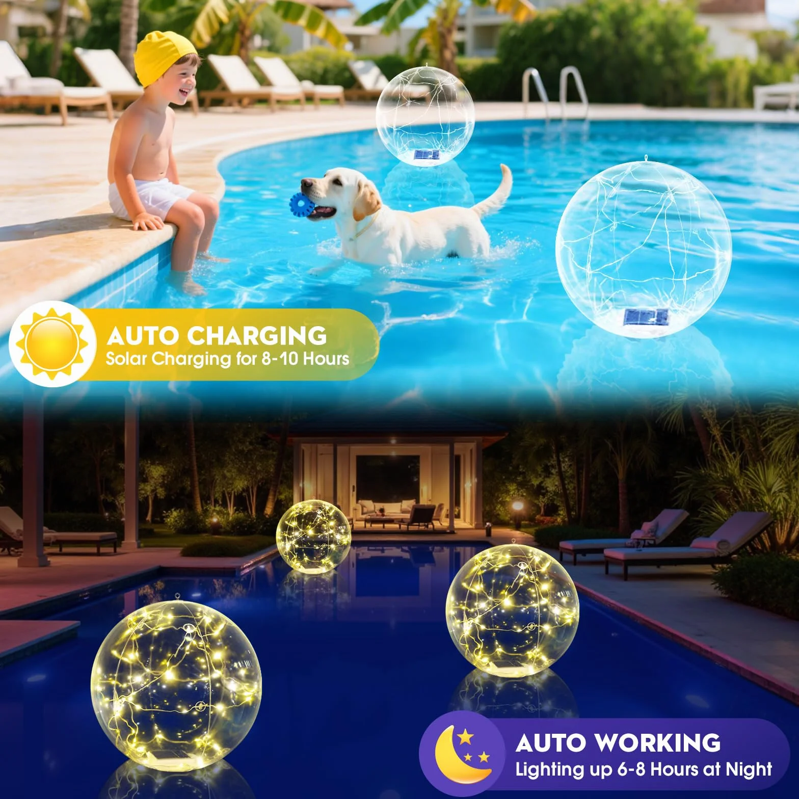 Askyli Boule lumineuse flottante solaire DEL 38,1 cm IP68 pour piscine fête mariage