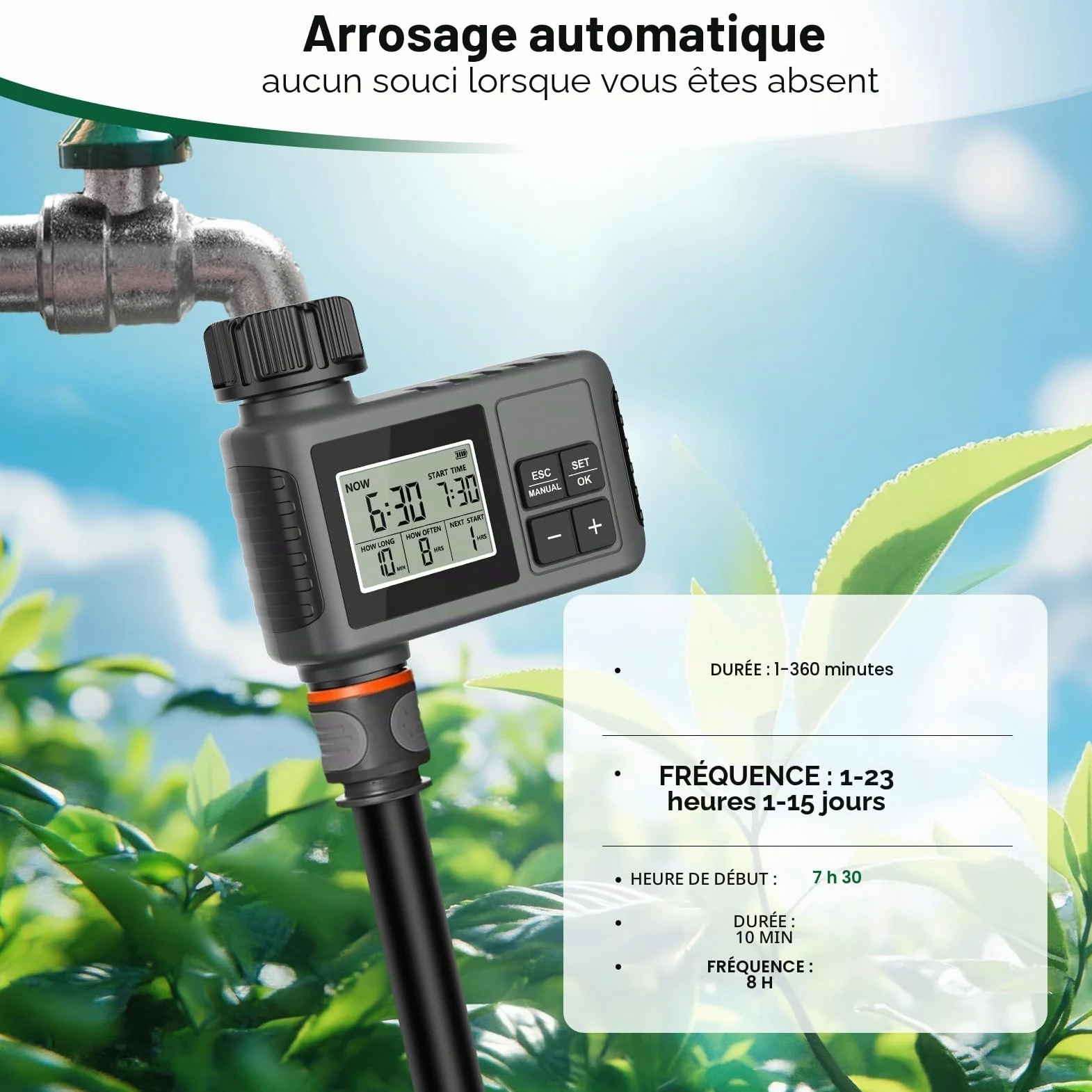 Système d'irrigation goutte à goutte de 71 m avec minuterie pour kit de jardin, équipement d'irrigation automatique, raccords de verrouillage, micro goutte à goutte, pulvérisateur ventilateur à 360