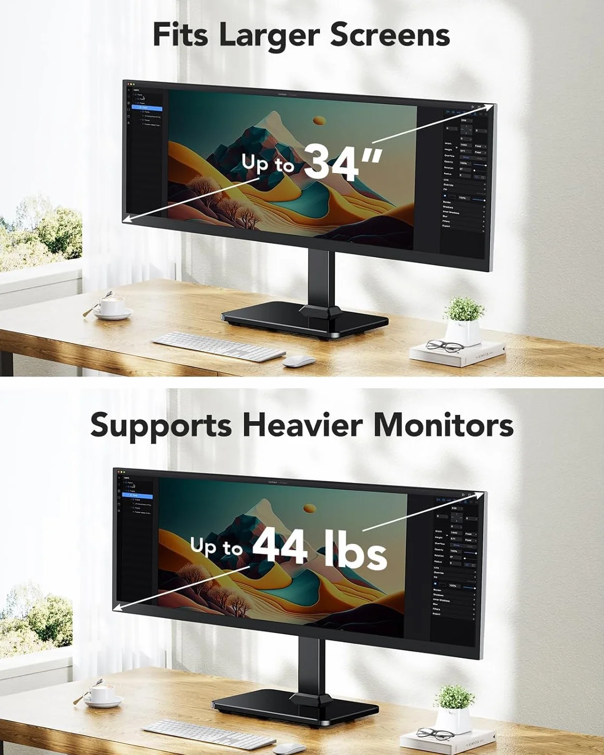 HUANUO Support Écran PC VESA Autonome 13-34 Pouces 20 kg 5 Hauteurs Bras Pivotant Rotation 360° VESA 75/100 mm Gaming