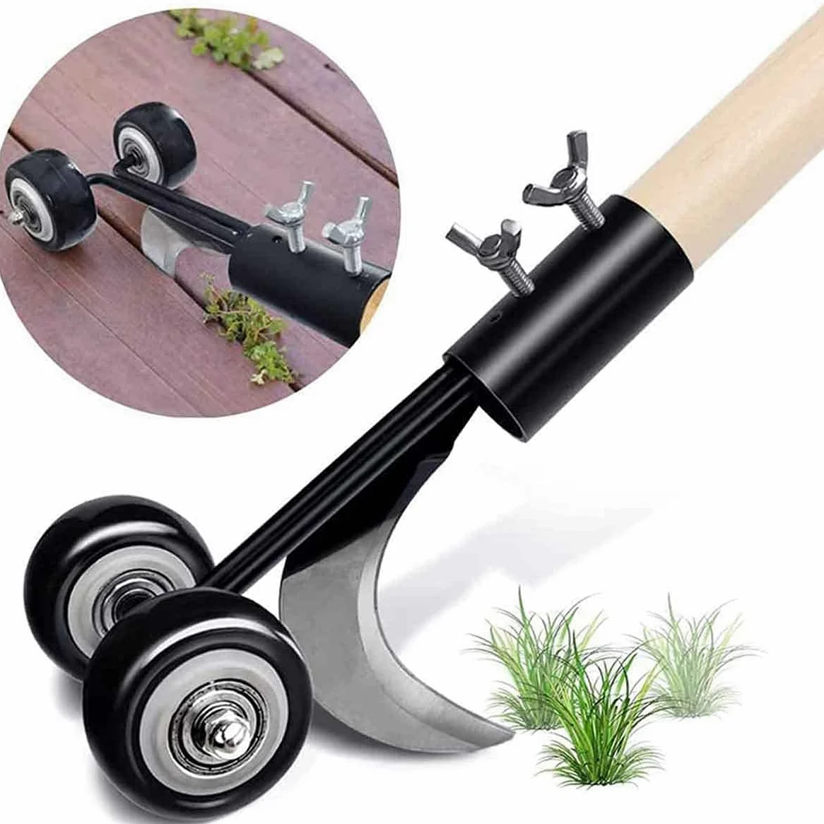 Outil de nettoyage de jardin avec roues – Idéal pour les dalles, les pavés et les patios – Désherbeur manuel facile à utiliser pour l'entretien du jardin sans effort
