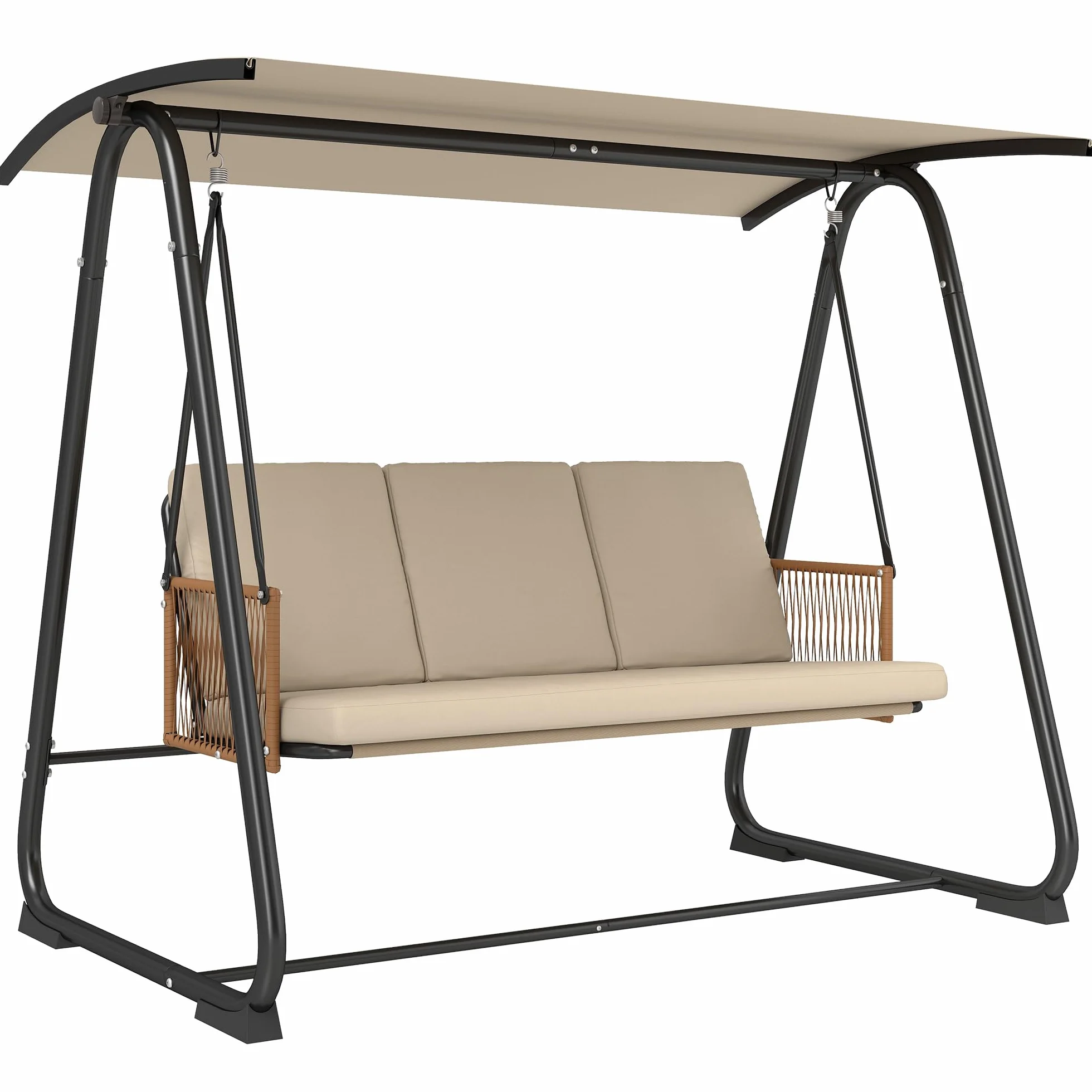 Outsunny Balancelle de Jardin 3 Places Toit Réglable UPF 30+ Acier 360kg Coussin 7cm Banc Suspendu Extérieur Terrasse Sable