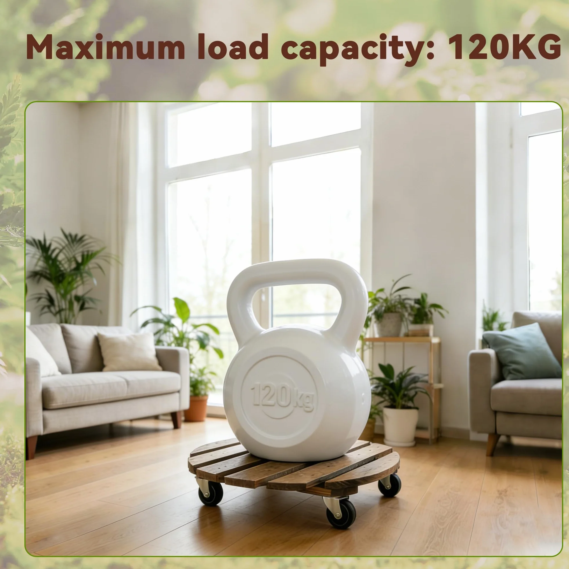 Bois Porte Plante à Roulettes Rondes Chariot Ø 30cm Capacité Charge 120 kg Roues 4 Blocages