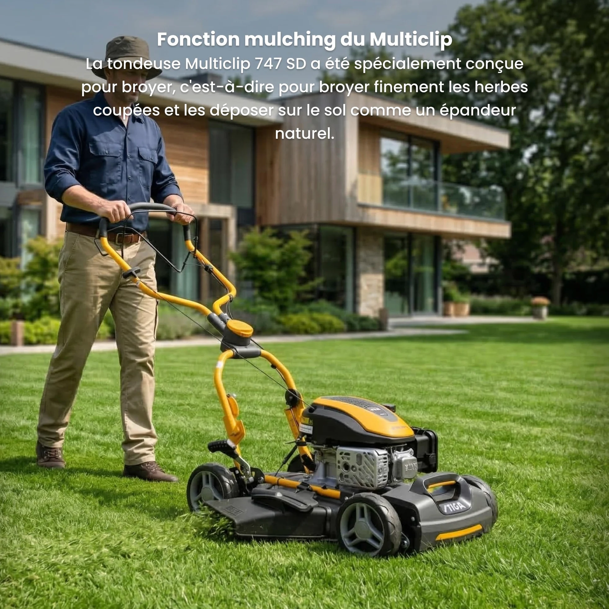 STIGA Multiclip 747 SD Tondeuse Thermique, 139 CC, 45 cm – Mulching Intégré, Guidon Fulcrum – Pelouses, Gris
