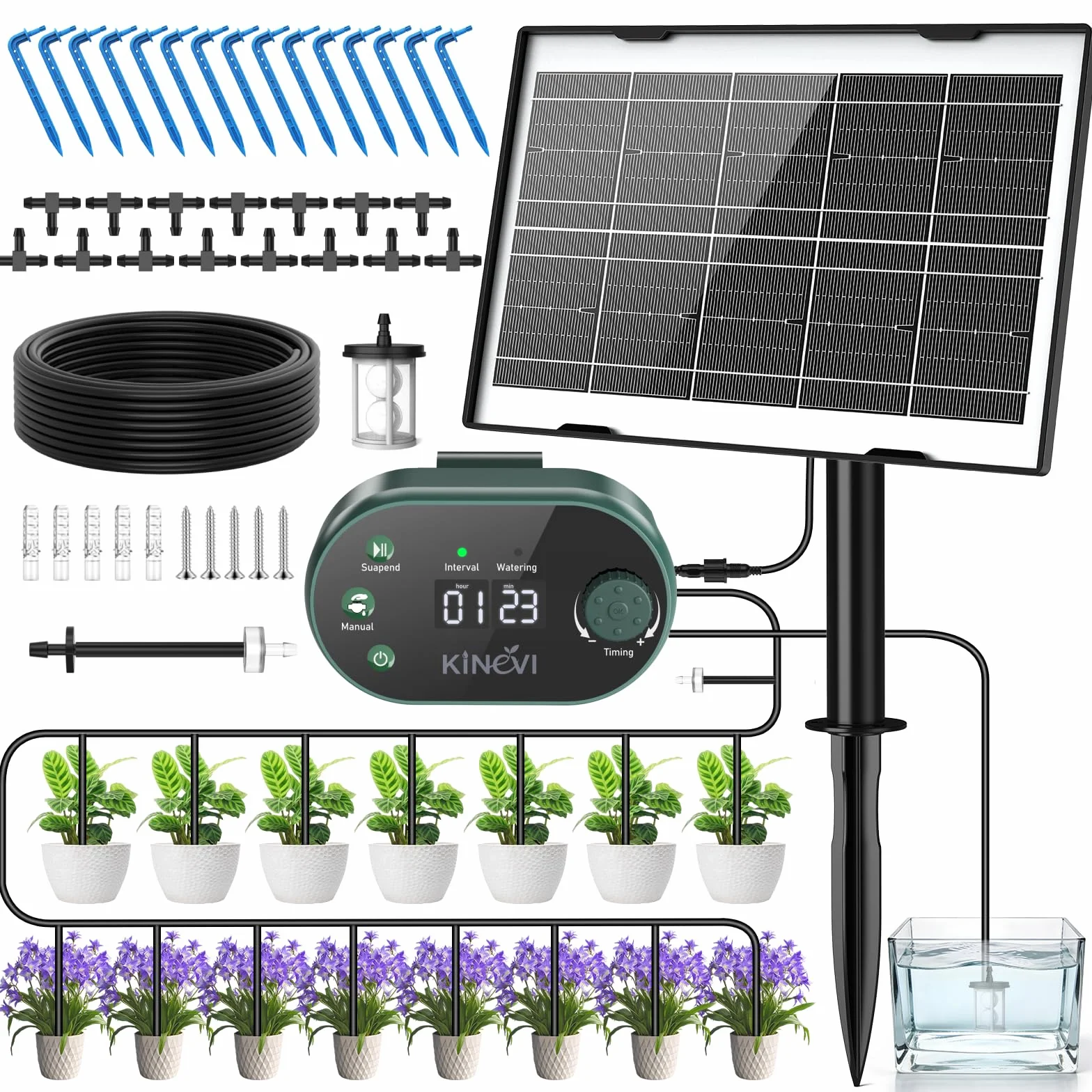 Kit Arrosage Automatique Solaire Jardin Ysteme Irrigation Goutte à Goutte 15 Plantes Balcon Extérieur
