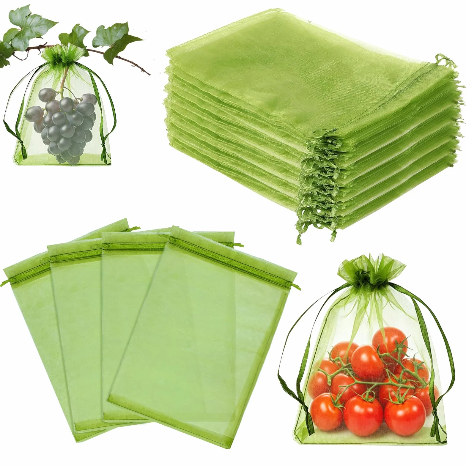 Sachets Protection Fruits 50 Pièces, Sac Protection Raisin Anti-Pucerons Oiseaux Guêpes 20x30 cm Vert