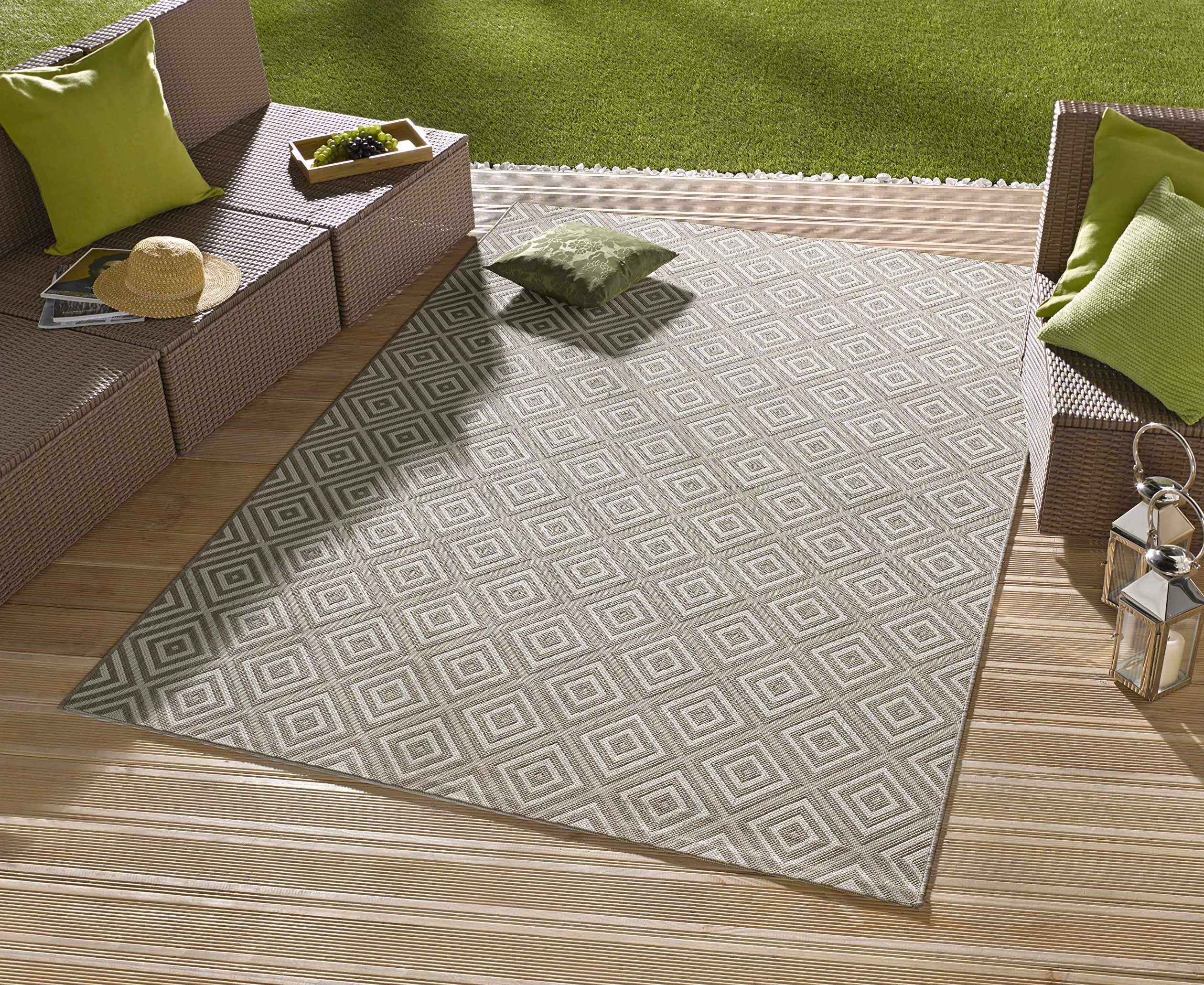 NORTHRUGS Tapis d'intérieur et d'extérieur à Carreaux, 80 x 150 cm, résistant aux intempéries, Moderne, Motif géométrique, à Carreaux, Design Allover, pour Balcon, terrasse, Jardin, Jardin d'hiver