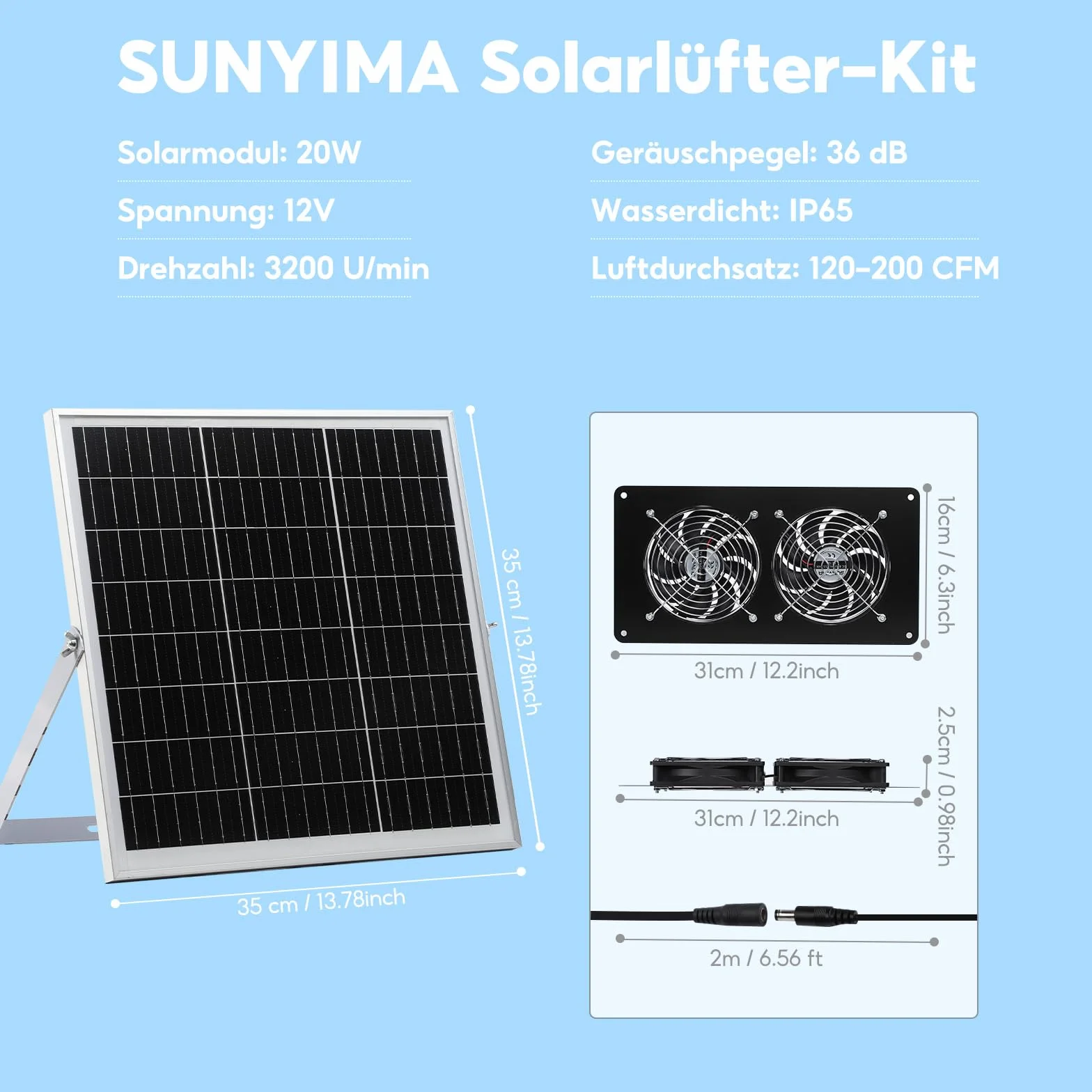 Ventilateur solaire IP65 20W résistant aux intempéries pour poulaillers