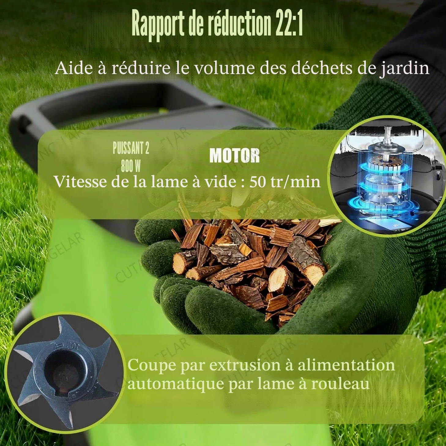 Déchiqueteur Bois Électrique, Broyeur Jardin 2800W Avec Capacité Branches 45mm, Sac Collecteur Amovible 60L, Interrupteur Sécurité Et Design Portable, Adapté Entretien Jardin.