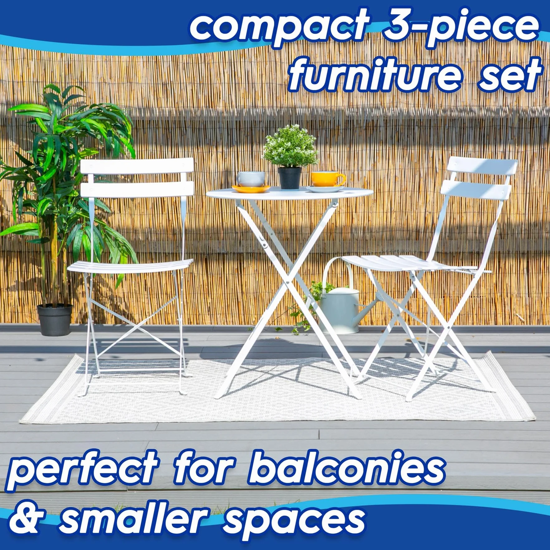 Harbour Housewares Sussex Bistro Set 2 Places Table Chaises Pliante Patio Meubles Jardin Round Orange