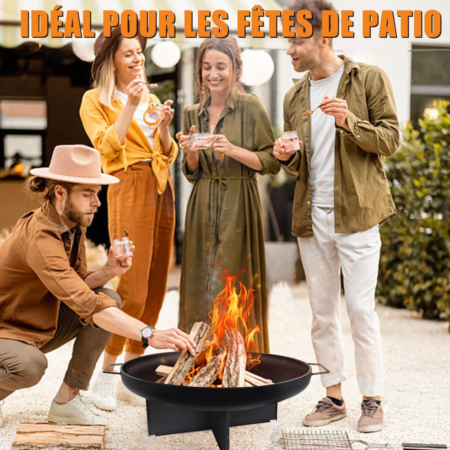 HYCHIKA Brasero Exterieur Ø60cm Foyer Bûcher Fire Pit Camping Jardin
