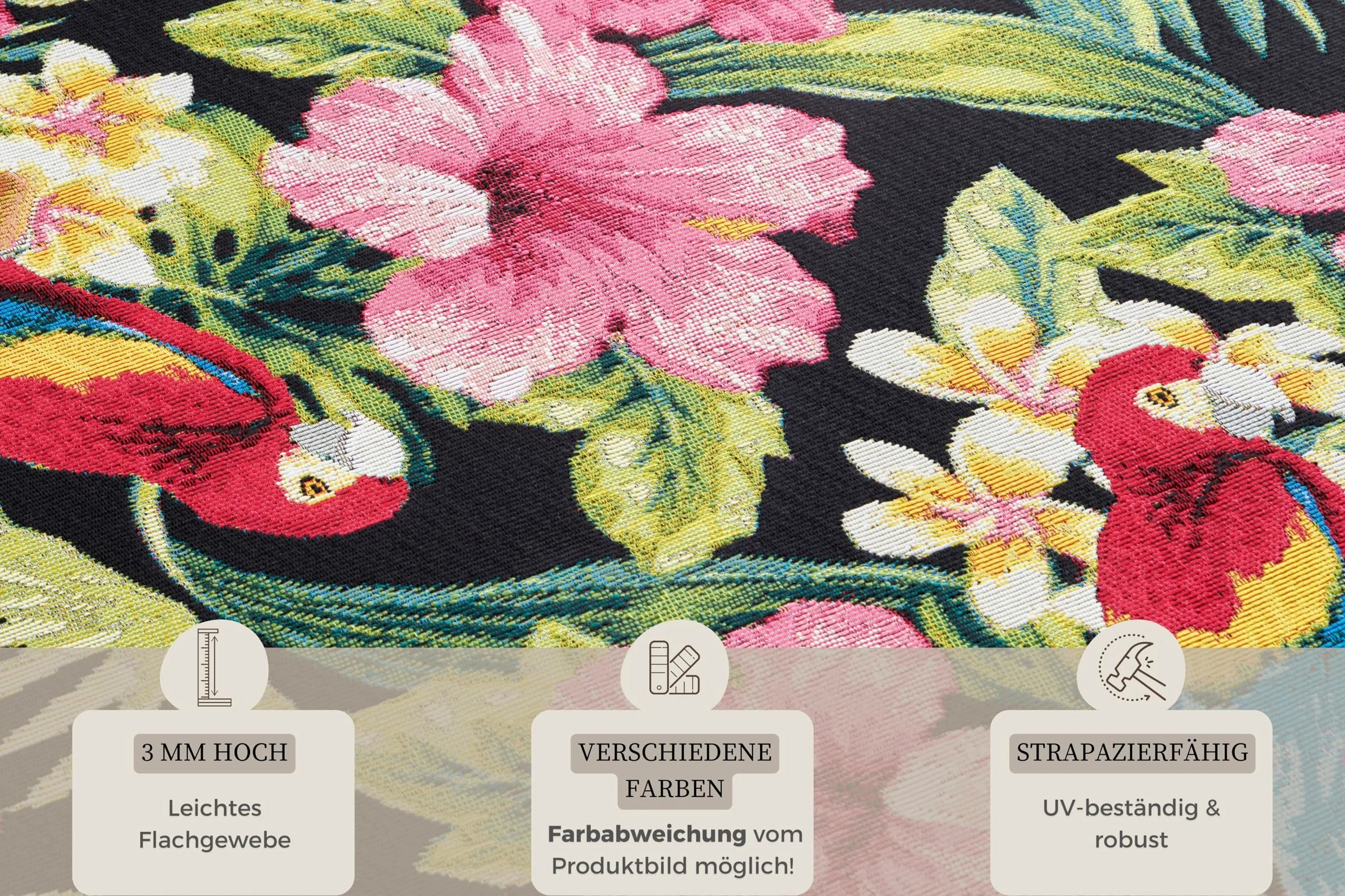HANSE Home Tropical Feeling Tapis d'intérieur et d'extérieur - Tissé plat - Motif floral - Certifié Öko-Tex - Résistant aux intempéries et aux UV - Pour balcon, terrasse, jardin, salon - Multicolore -
