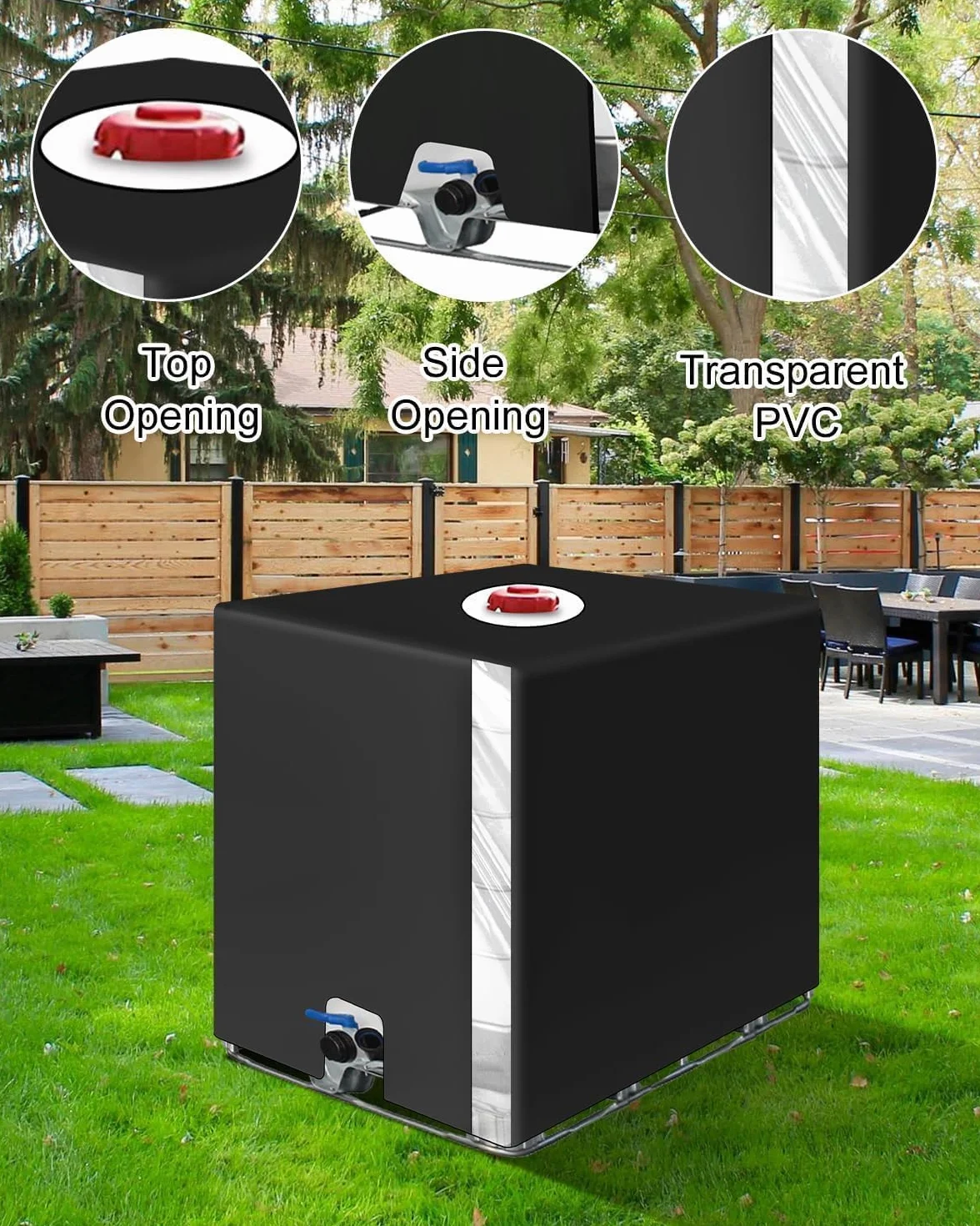 Bâche pour Cuve IBC 1000L Anti-UV Anti-Poussière Noir 116x100x120 cm