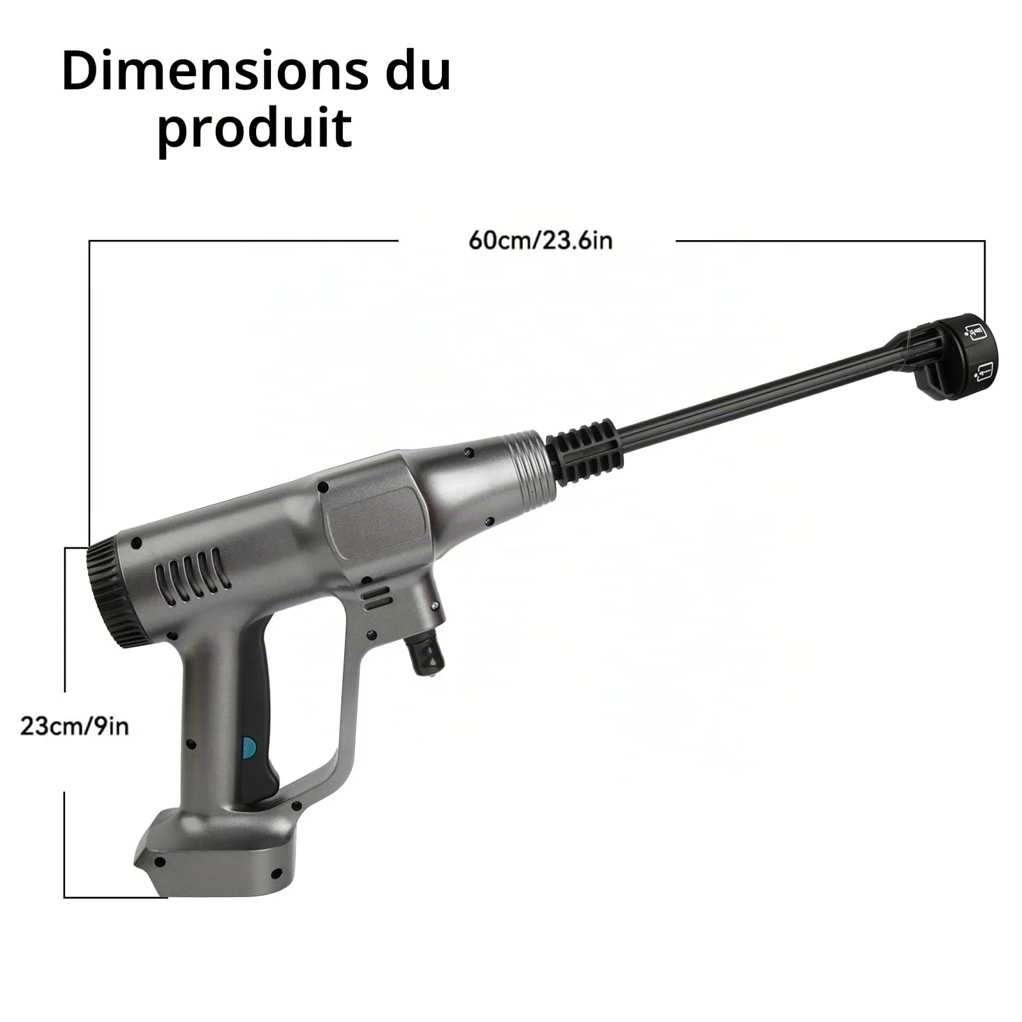 Nettoyeur Haute Pression sans Fil, 21V Max 200 Bar Nettoyeur Haute Pression sur Batterie 6,0Ah, Press & Clean Pistolet de Lavage avec écran LCD de Puissance et 3 Vitesses (Argent)